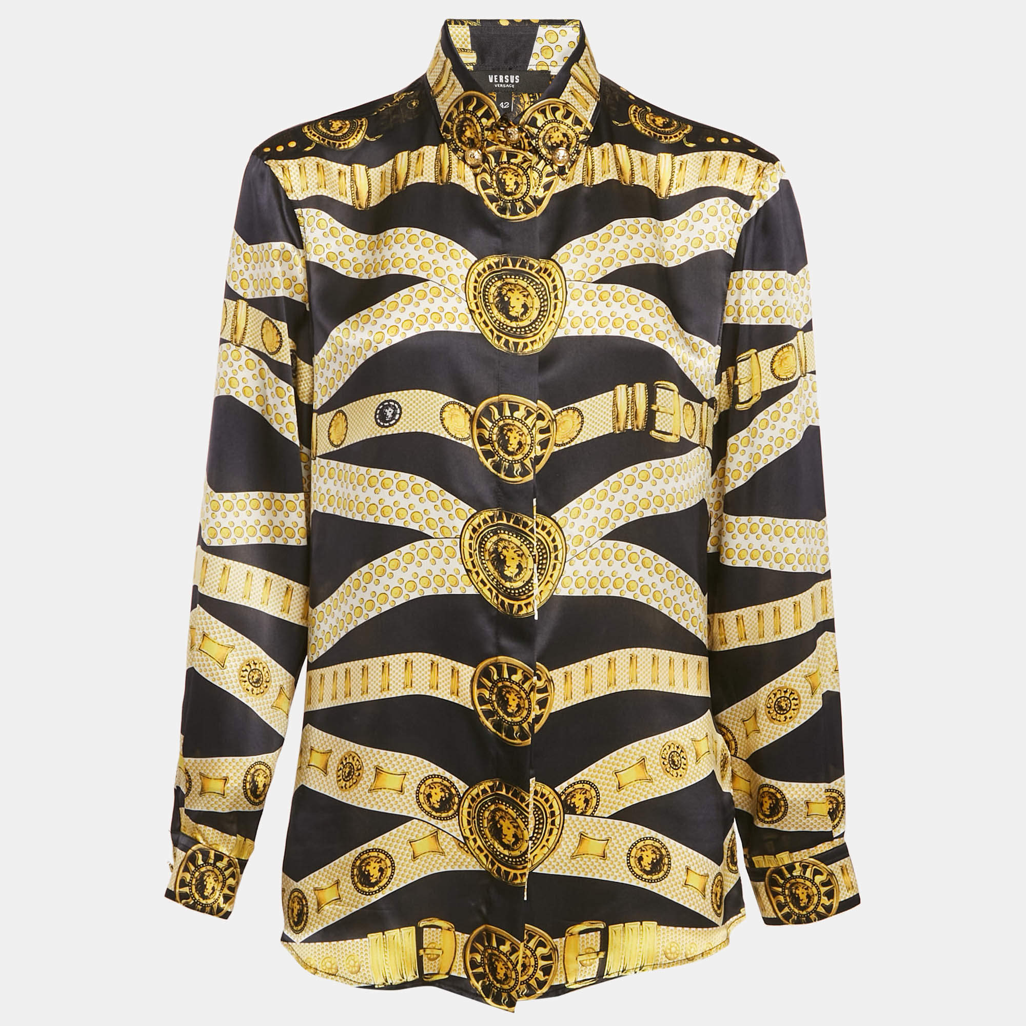 Versus Versace Black/Yellow Baroque Print Satin Silk Shirt M