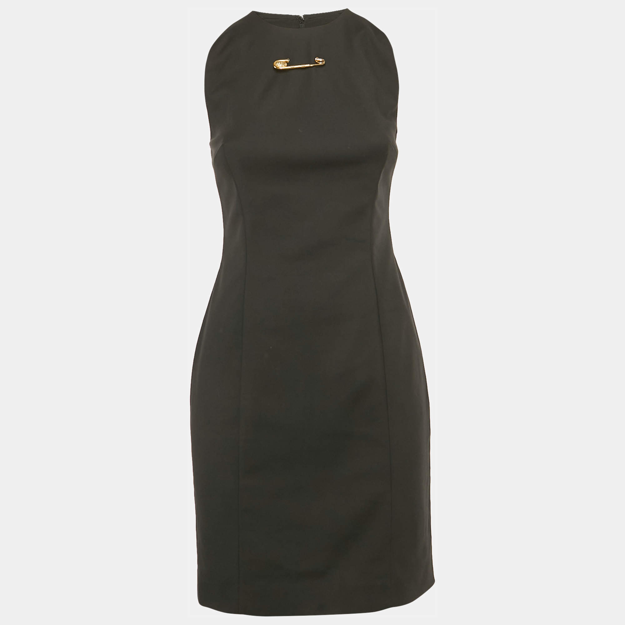 Pre Owned Versus Versace Black Cotton Blend Cut -Out Gold Pin Mini Dress M