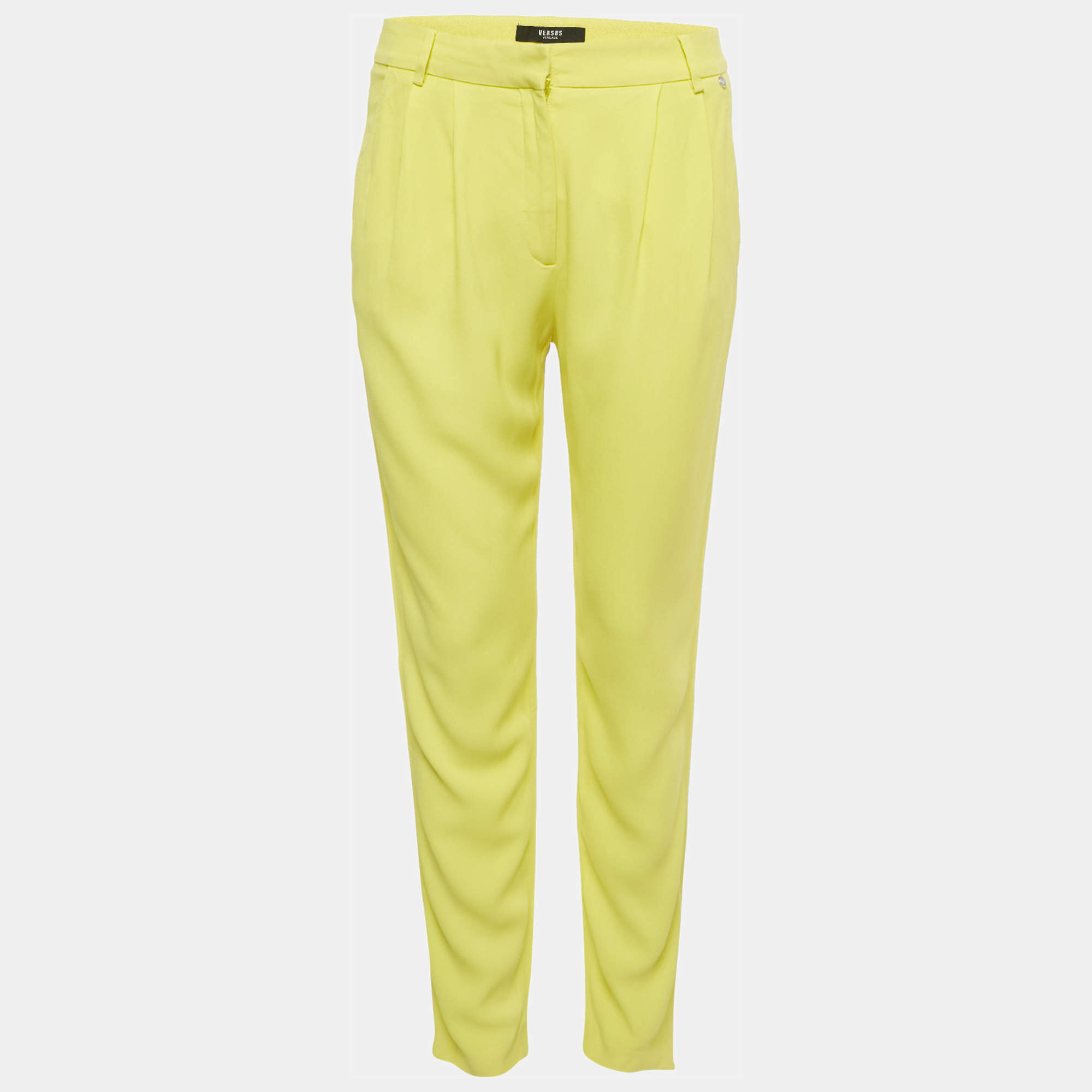 Pre Owned Versus Versace Yellow Crepe Pleated Trousers S