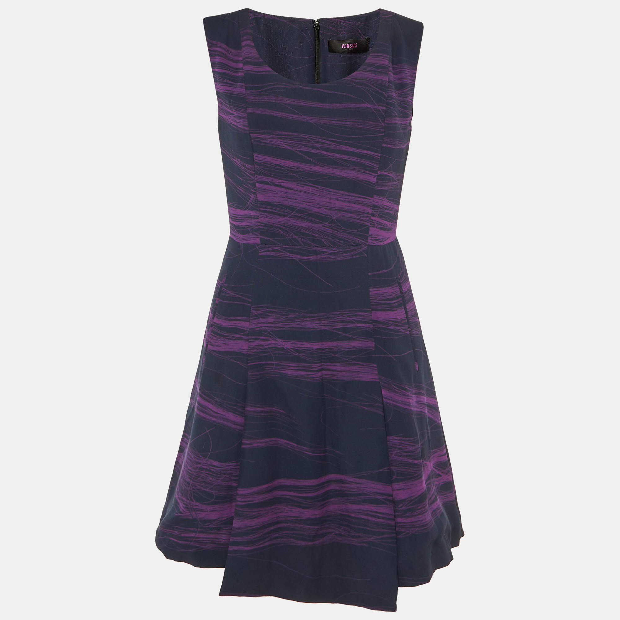 Pre Owned Versus Versace Navy Blue Crepe Sleeveless Dress M