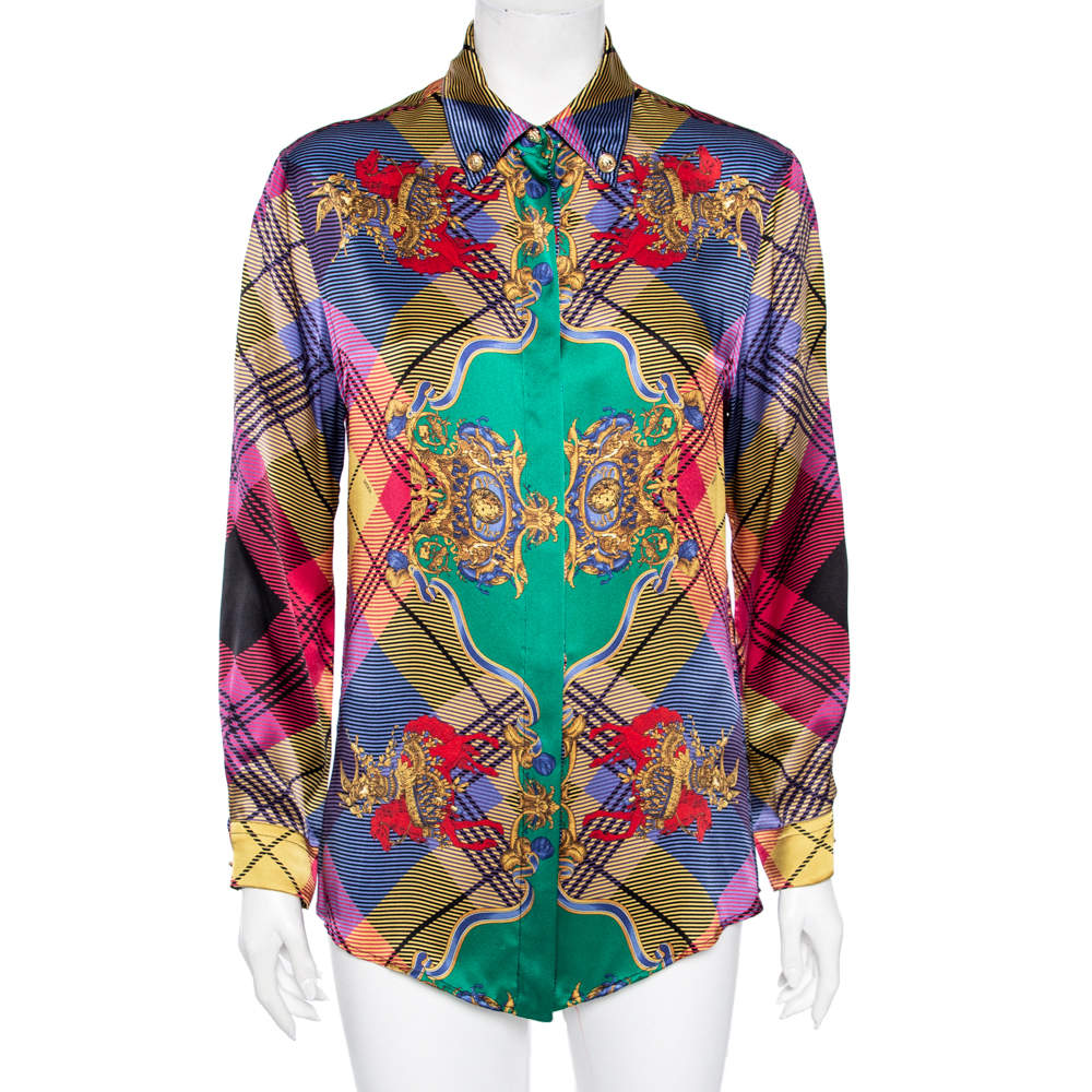 Versus Versace Multicolored Printed Silk Button Front Shirt S
