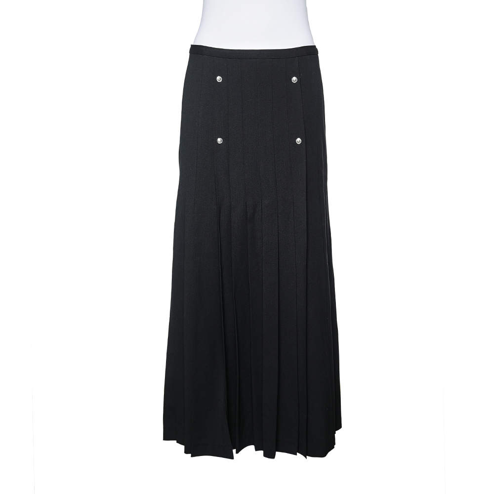 Versus Versace Black Crepe Button Detail Pleated Maxi Skirt M