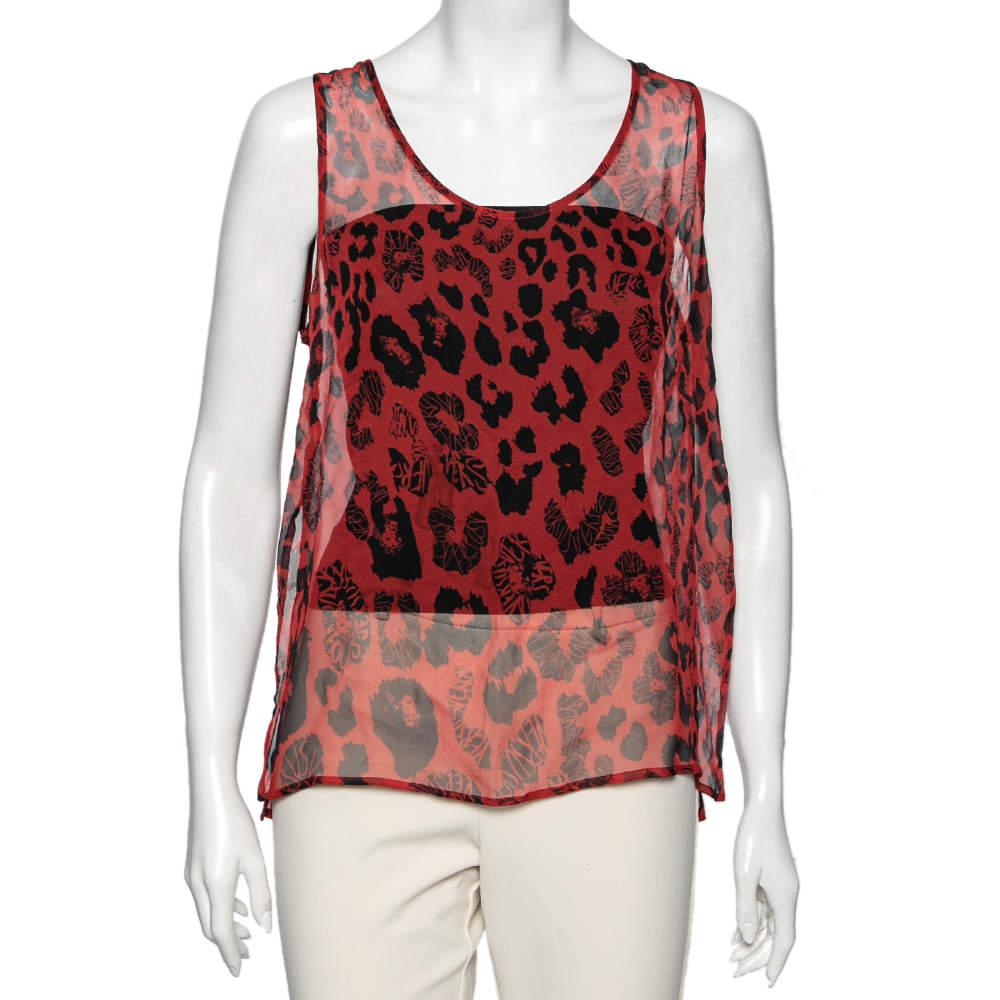 Versus Versace Red Printed Silk Sleeveless Top S