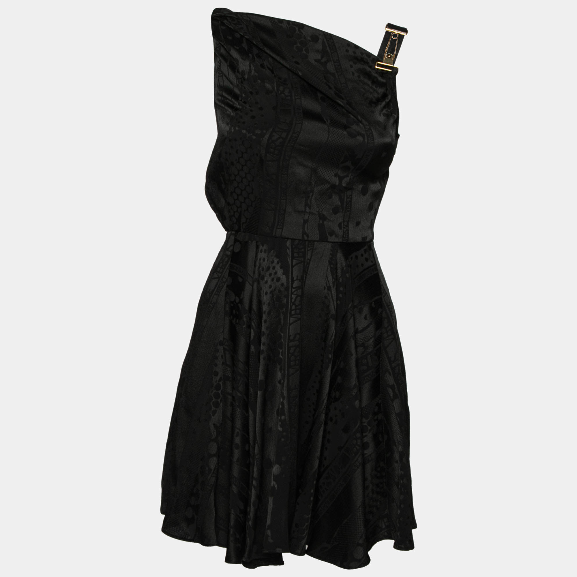 Pre Owned Versus Versace Black Jacquard Textured Crepe Sleeveless Dress S