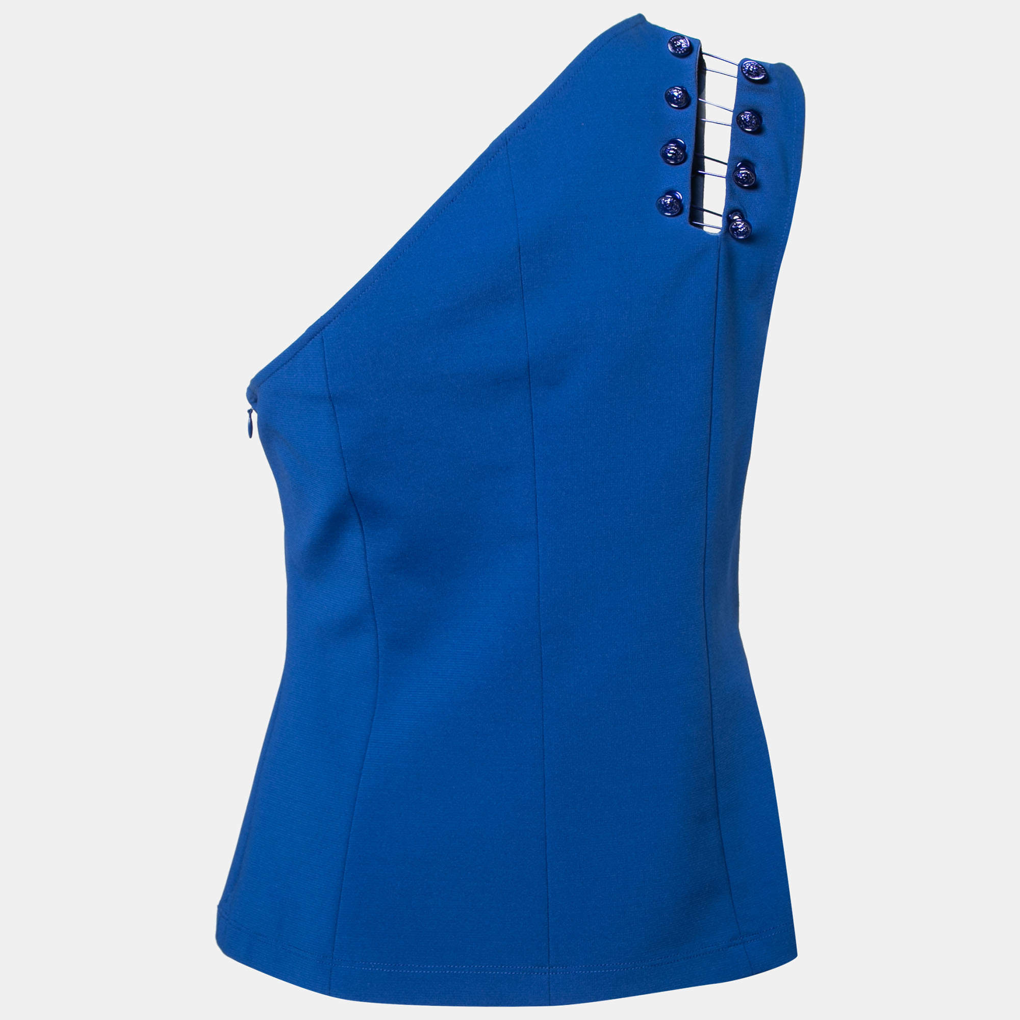 Pre Owned Versus Versace Royal Blue Pin Fastening Detail One Shoulder Top L