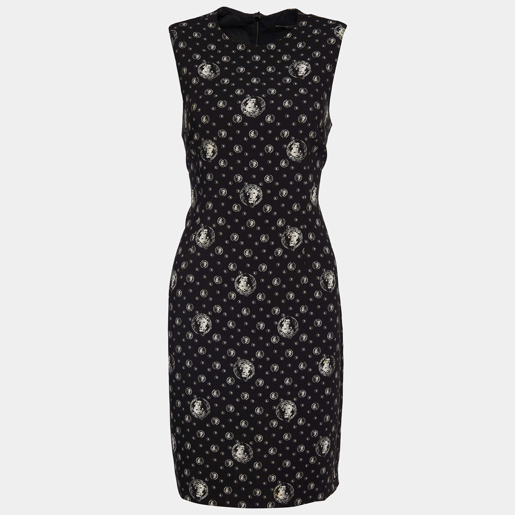 Versus Versace Black Lion Head Printed Chiffon Sleeveless Shift Dress M