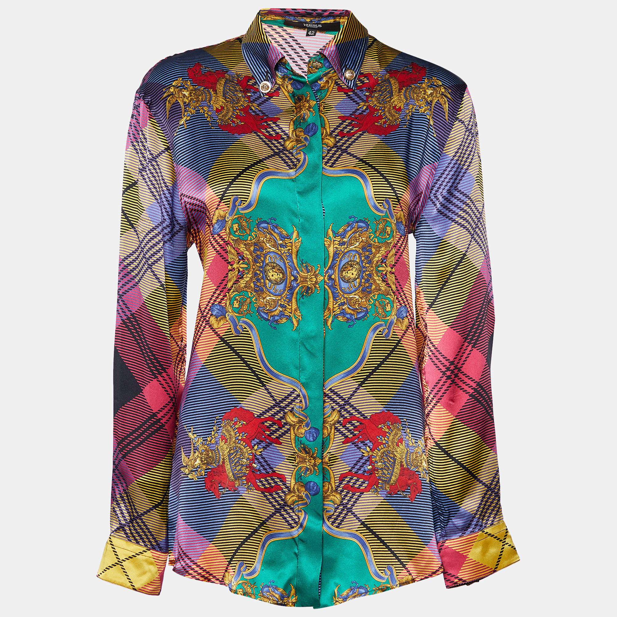 Versus Versace Multicolor Printed Silk Button Front Shirt M