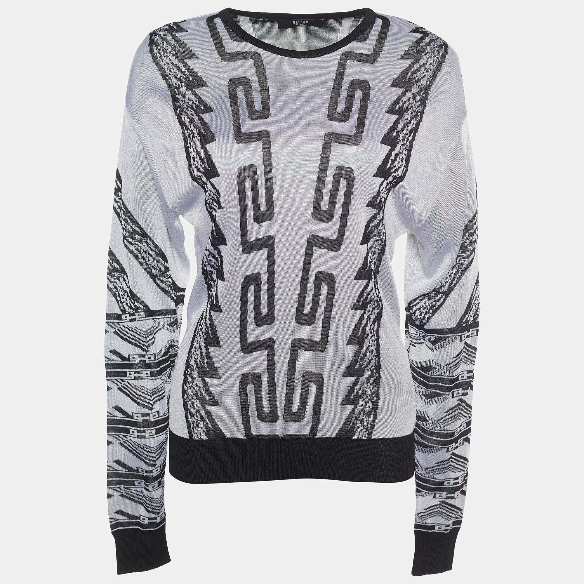 Pre Owned Versus Versace Monochrome Intarsia Knit Jumper M