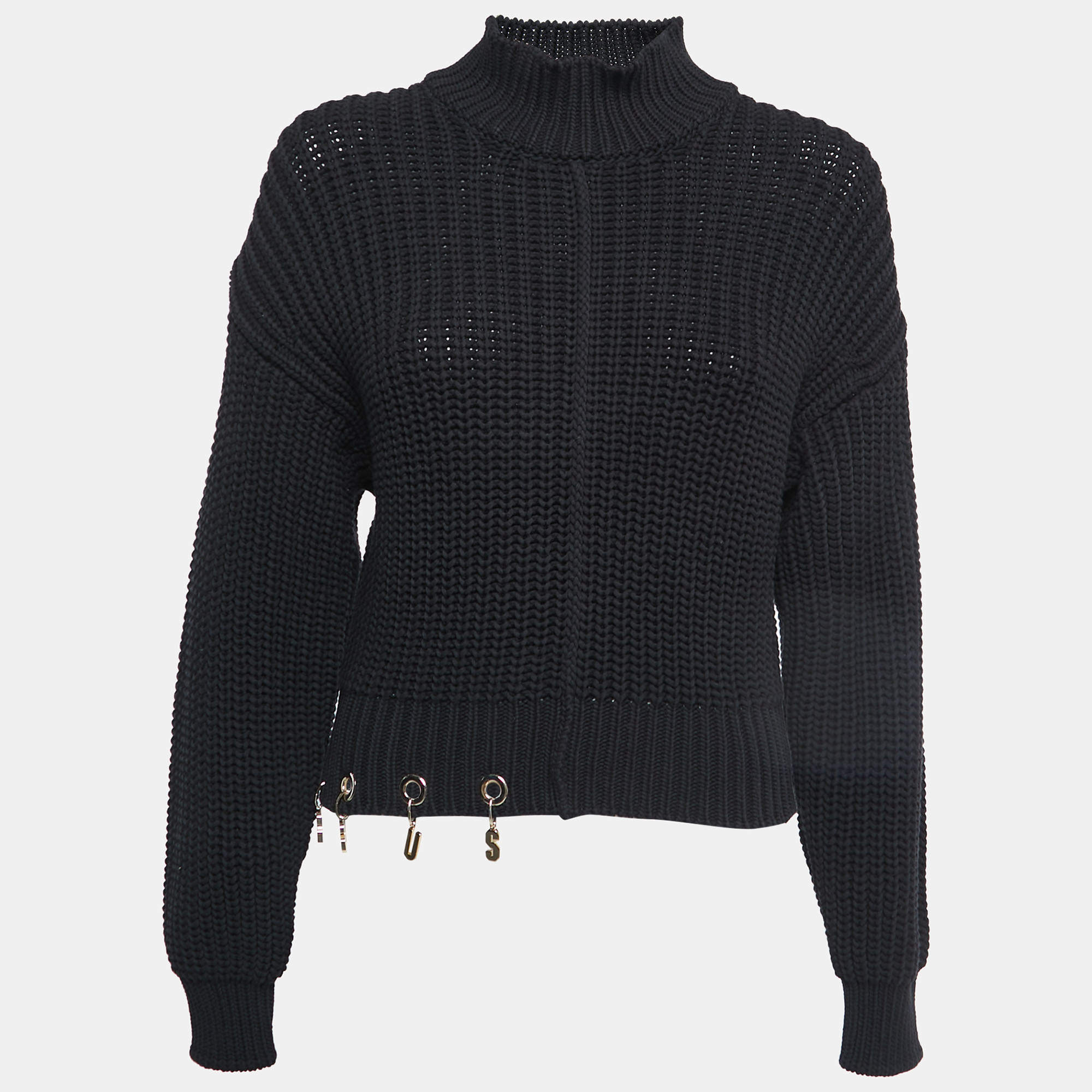 Versus Versace Black Rib Knit Logo Charm Detail Sweater S