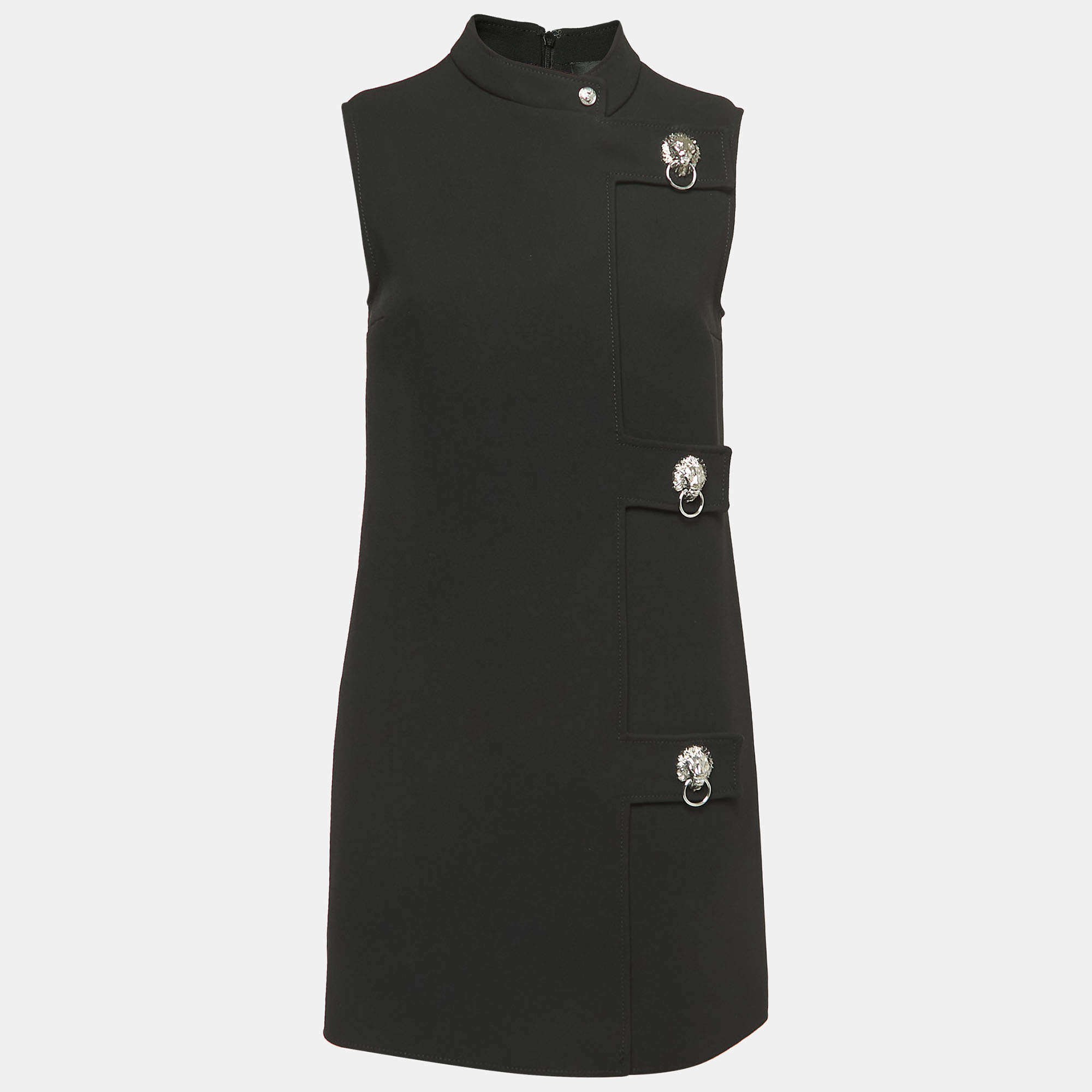 Pre Owned Versus Versace Black Crepe Logo Detailed Sleeveless Mini Dress S