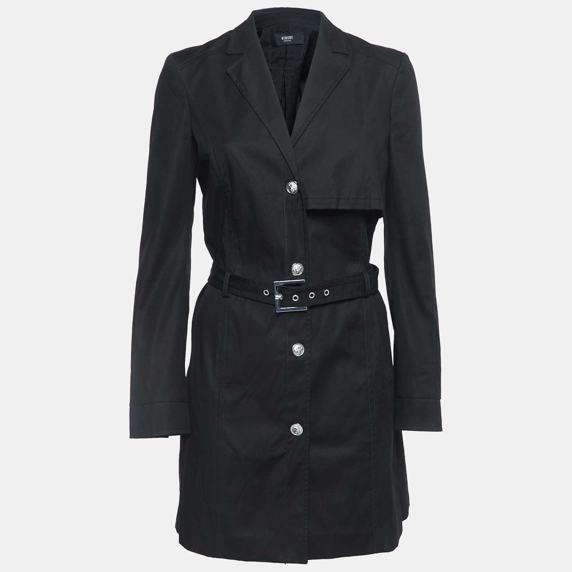 Versus Versace Black Stretch Cotton Trench Coat S