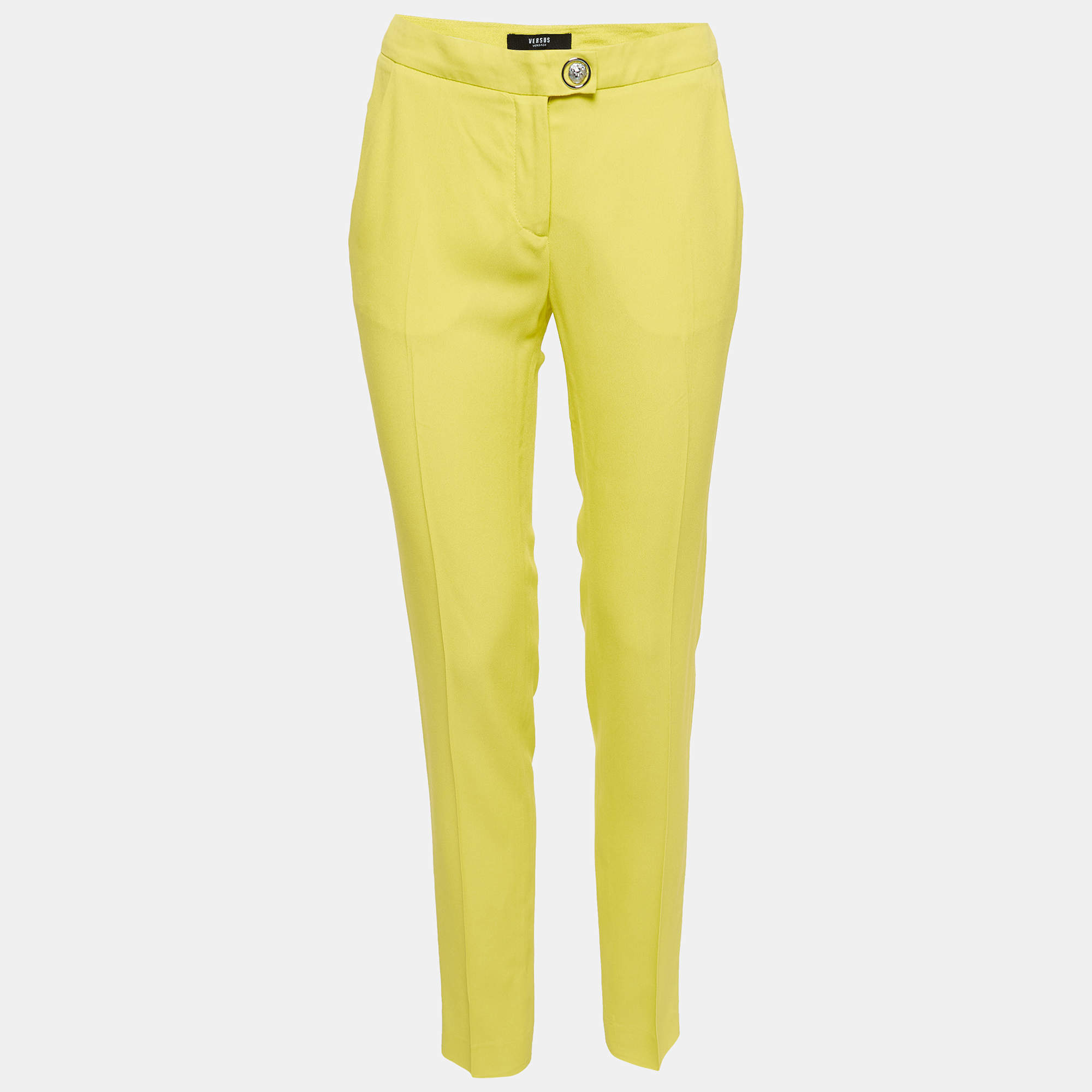 مملوكة مسبقًا Versus Versace Yellow Crepe Straight Leg Trousers S