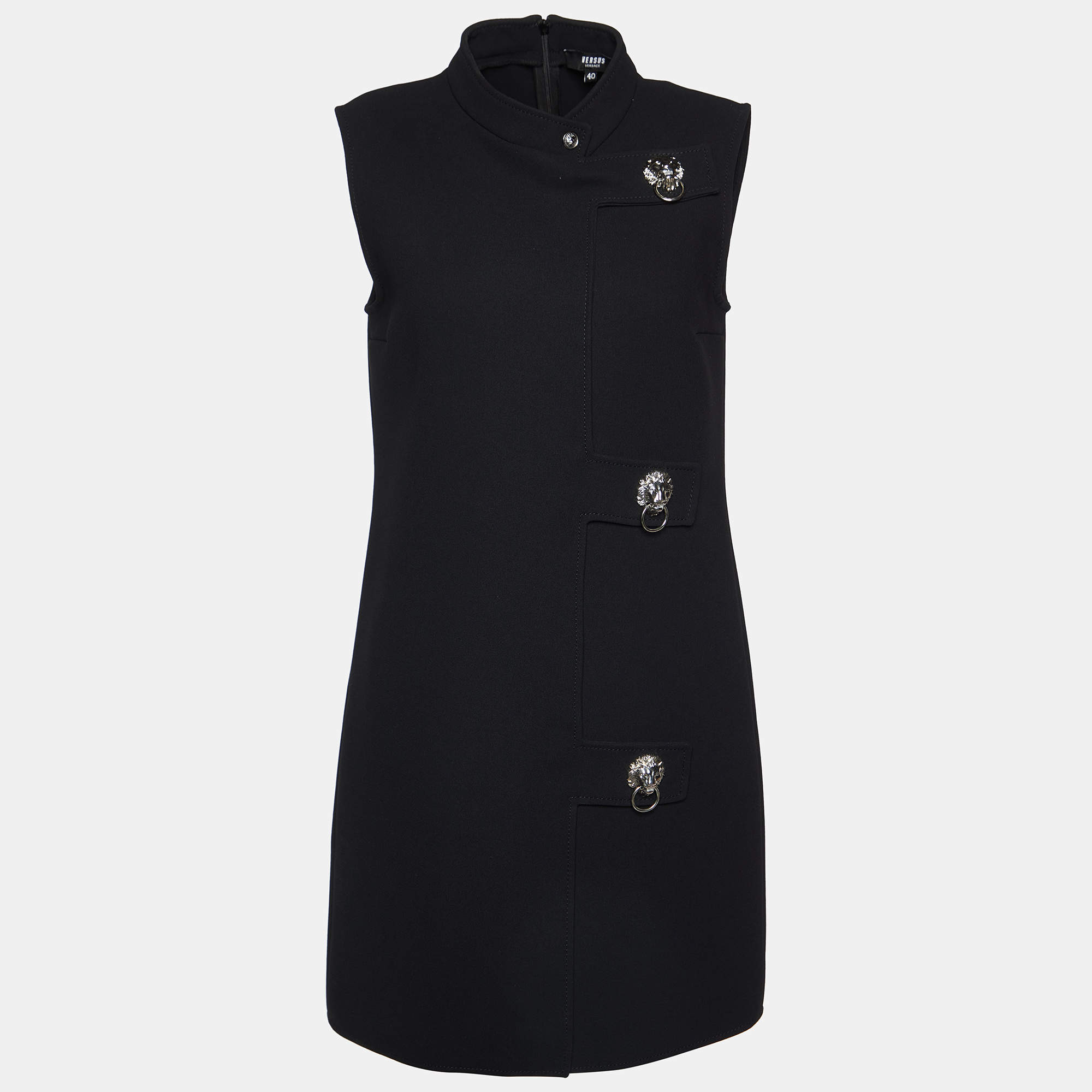 Versus Versace Black Crepe Logo Detail Sleeveless Mini Dress S