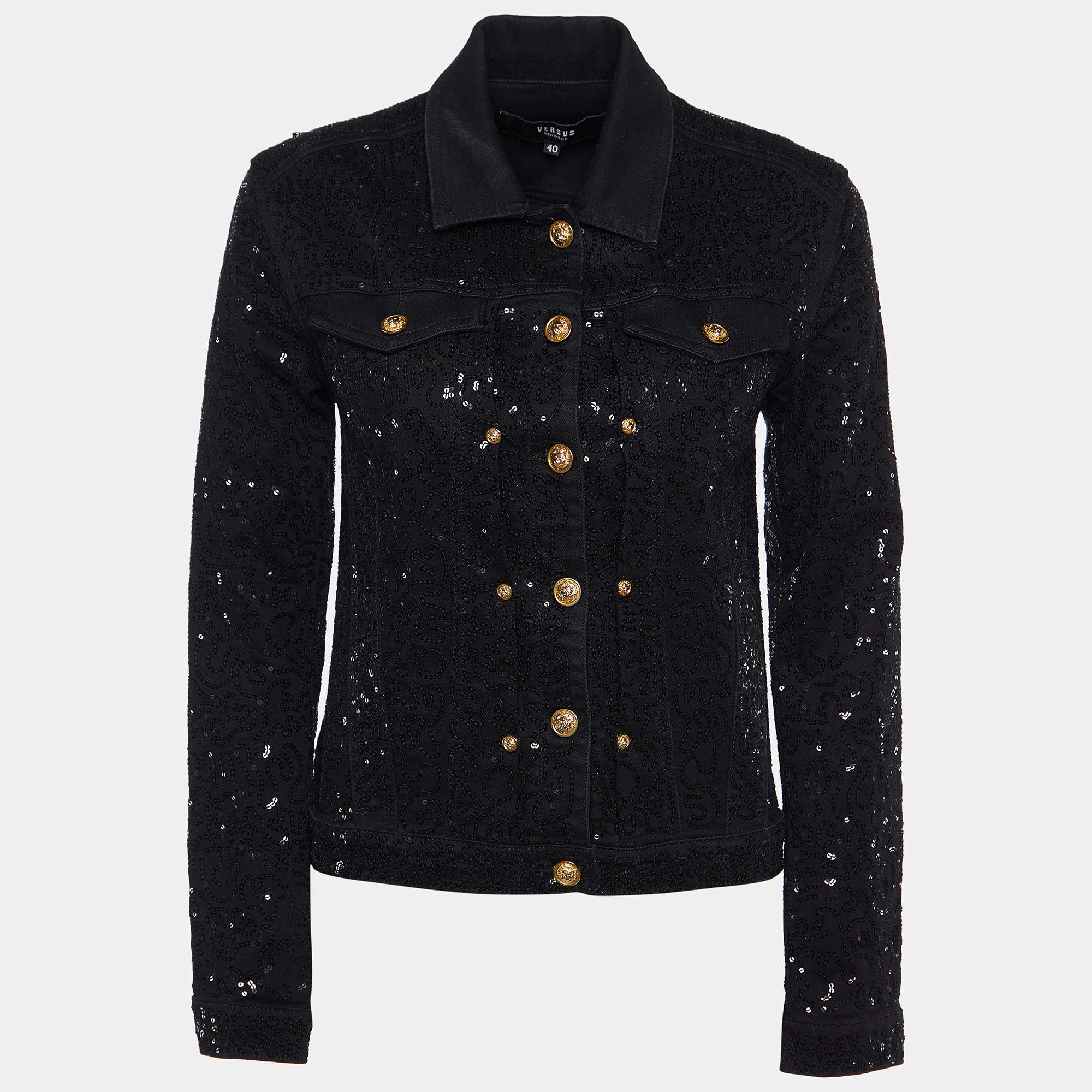Versus Versace Black Denim Sequined Jacket S