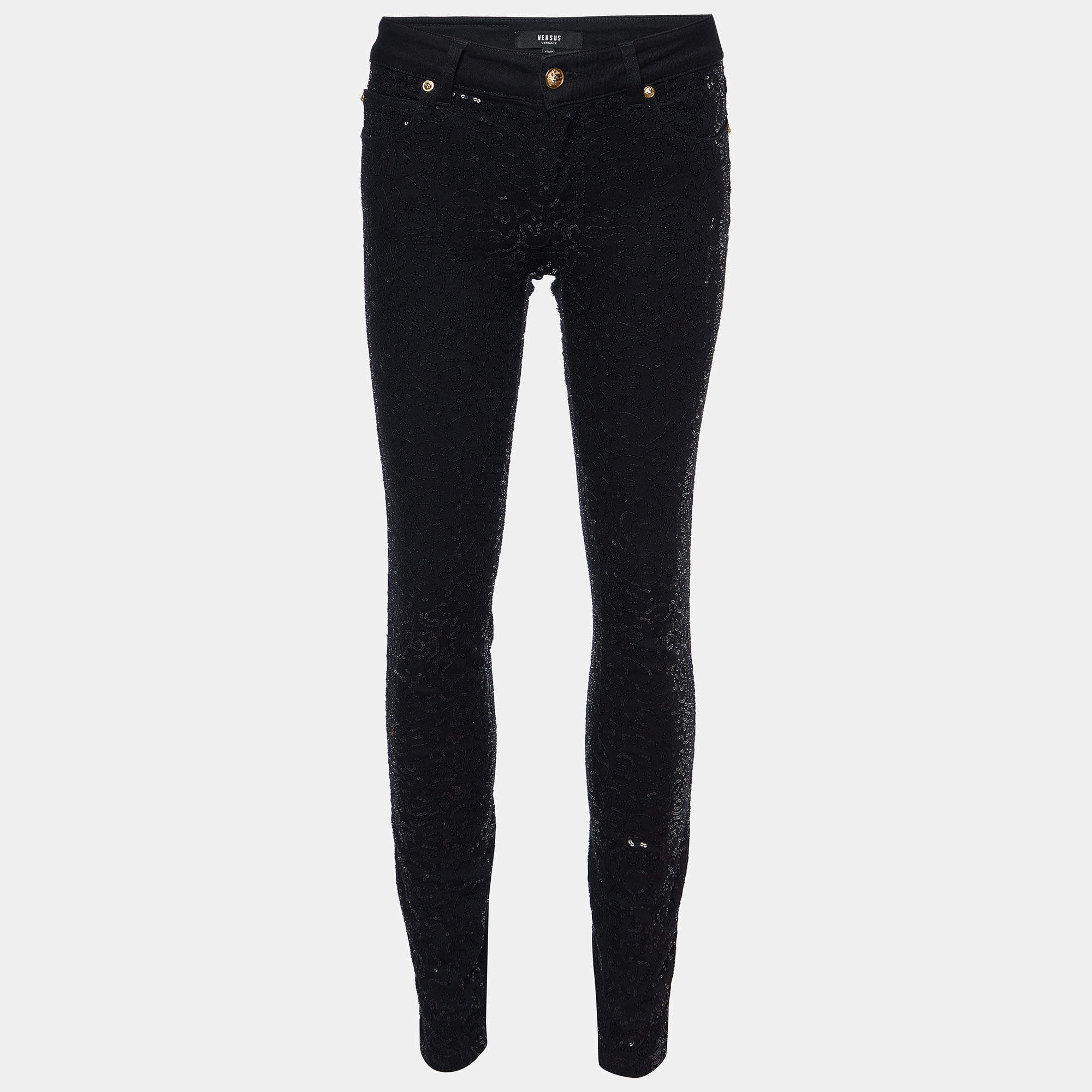 Versus Versace Black Sequined Denim Skinny Jeans S/Waist 28"