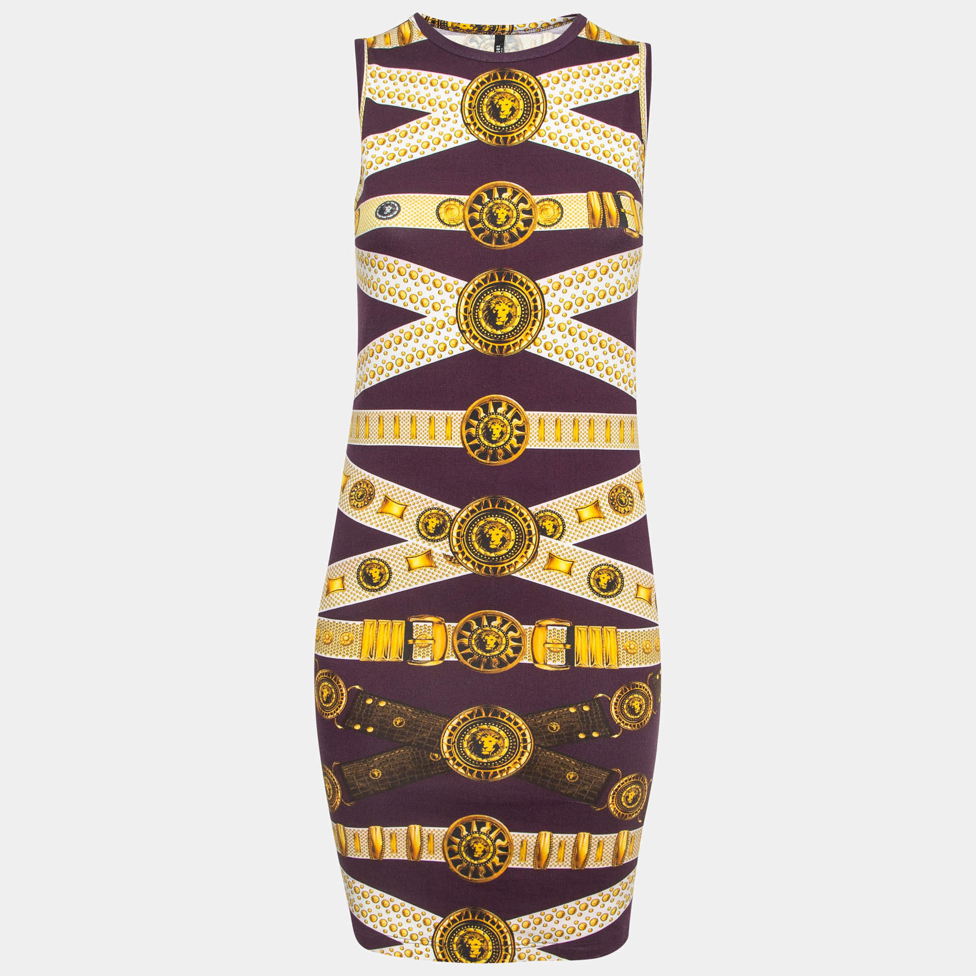 Pre Owned Versus Versace Burgundy/Yellow Printed Jersey Mini Dress L