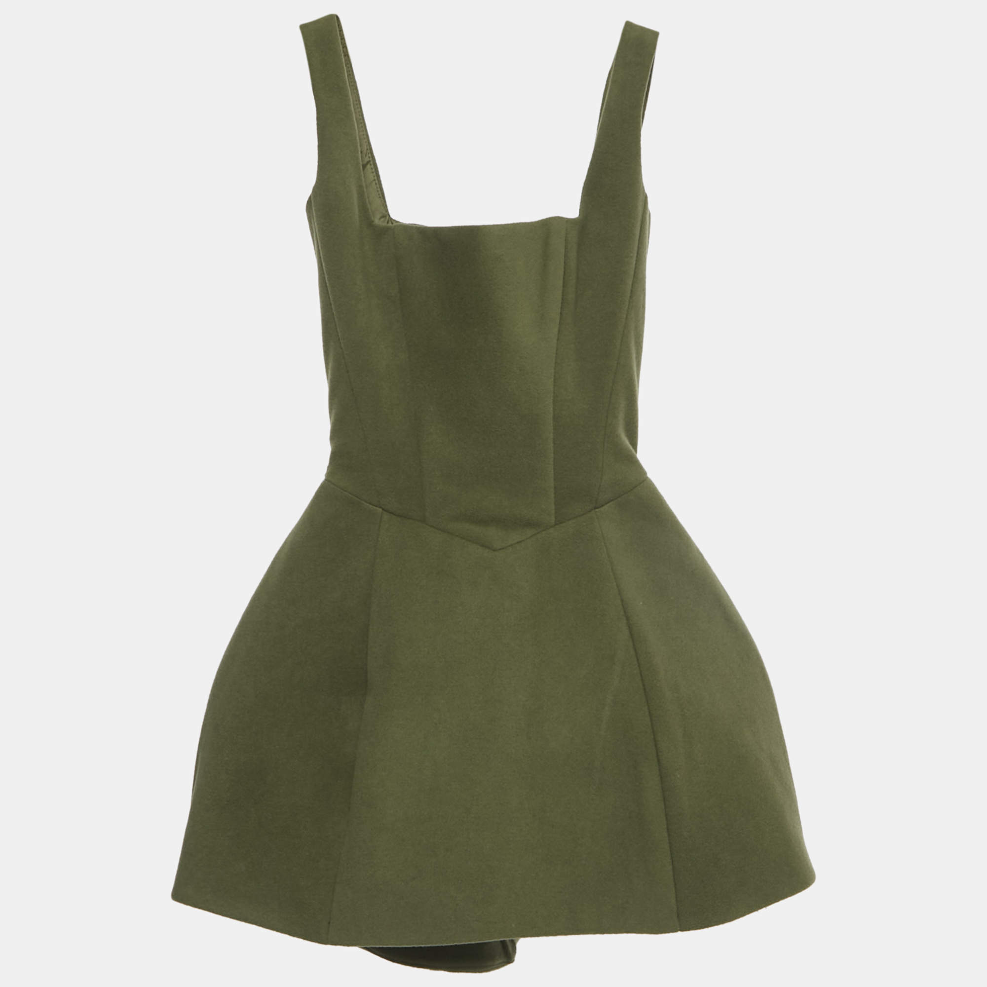 Pre Owned Vestiaire d'un Oiseau Libre Green Felt Flared Mini Dress XXS