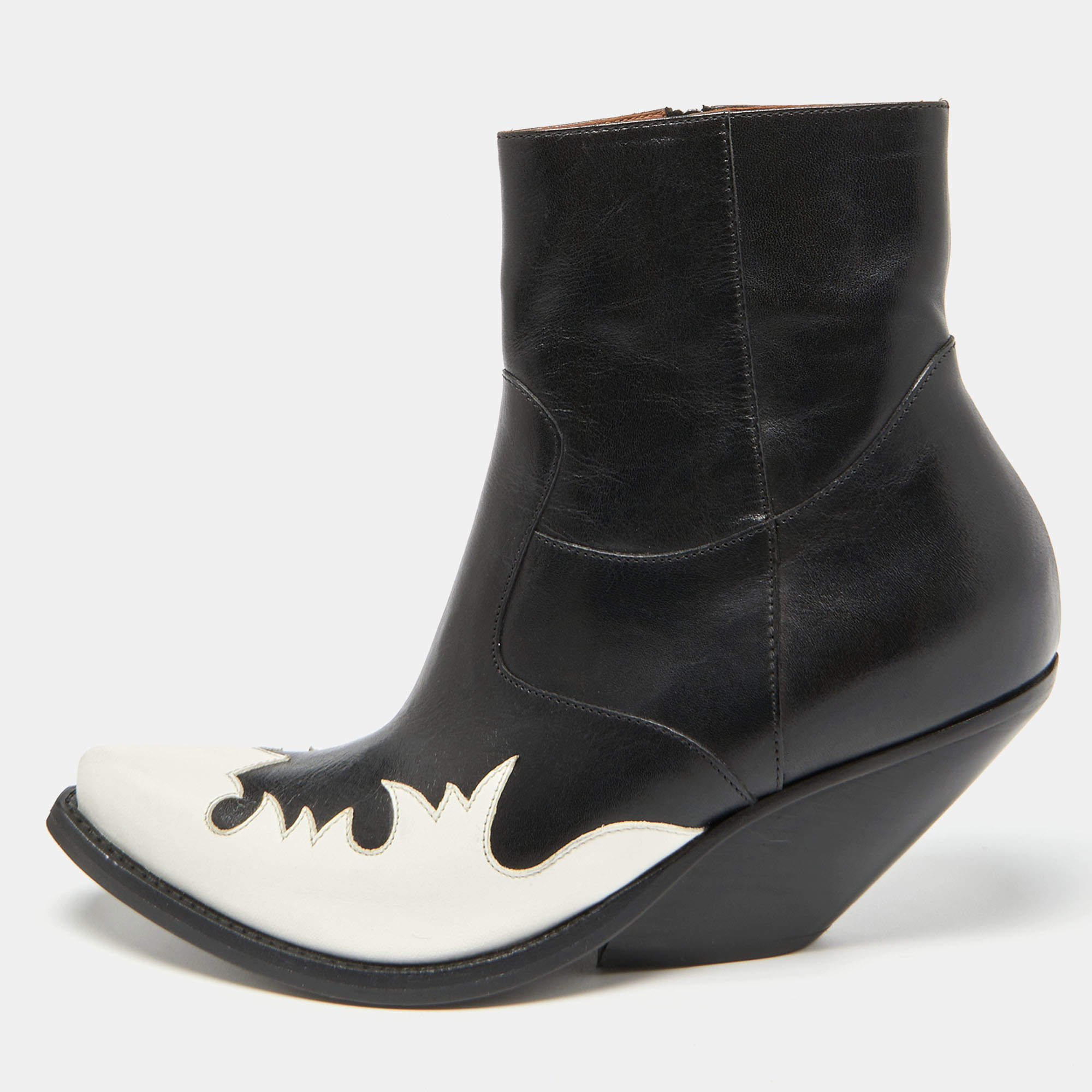 Pre Owned Vetements Black/White Leather Texan Ankle Boots Size 38