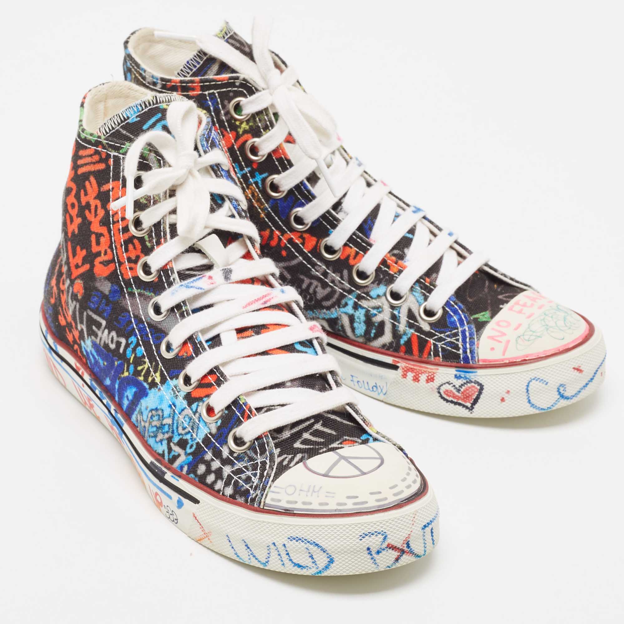 Vetements Multicolor Graffiti Canvas High Top Sneakers Size 39