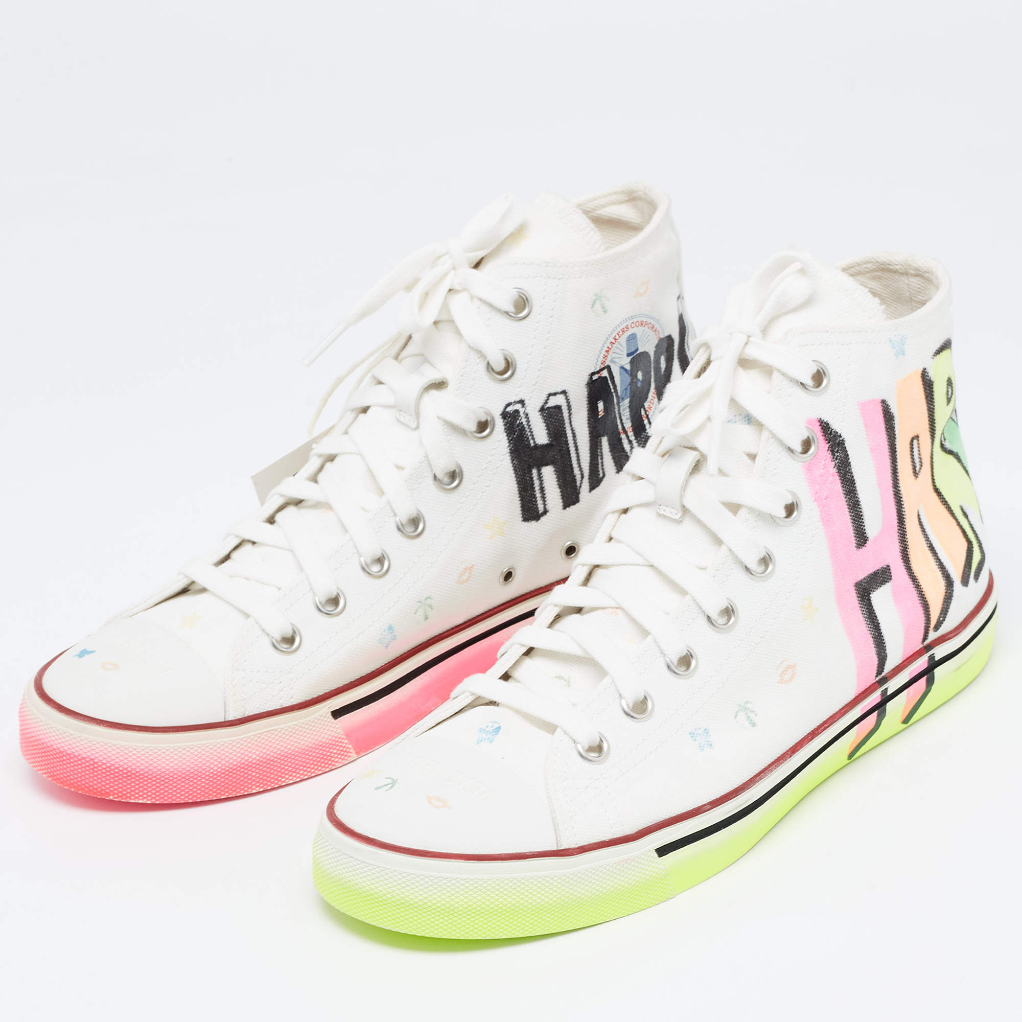 Vetements White Canvas Printed Hard Core Happiness High Top Sneakers Size  41 Vetements | TLC