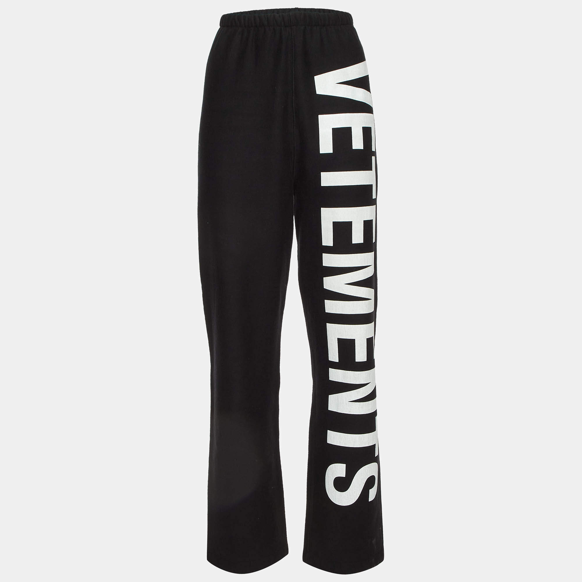 Pre Owned Vetements Black Large Logo Print Cotton Knit Sweatpants M