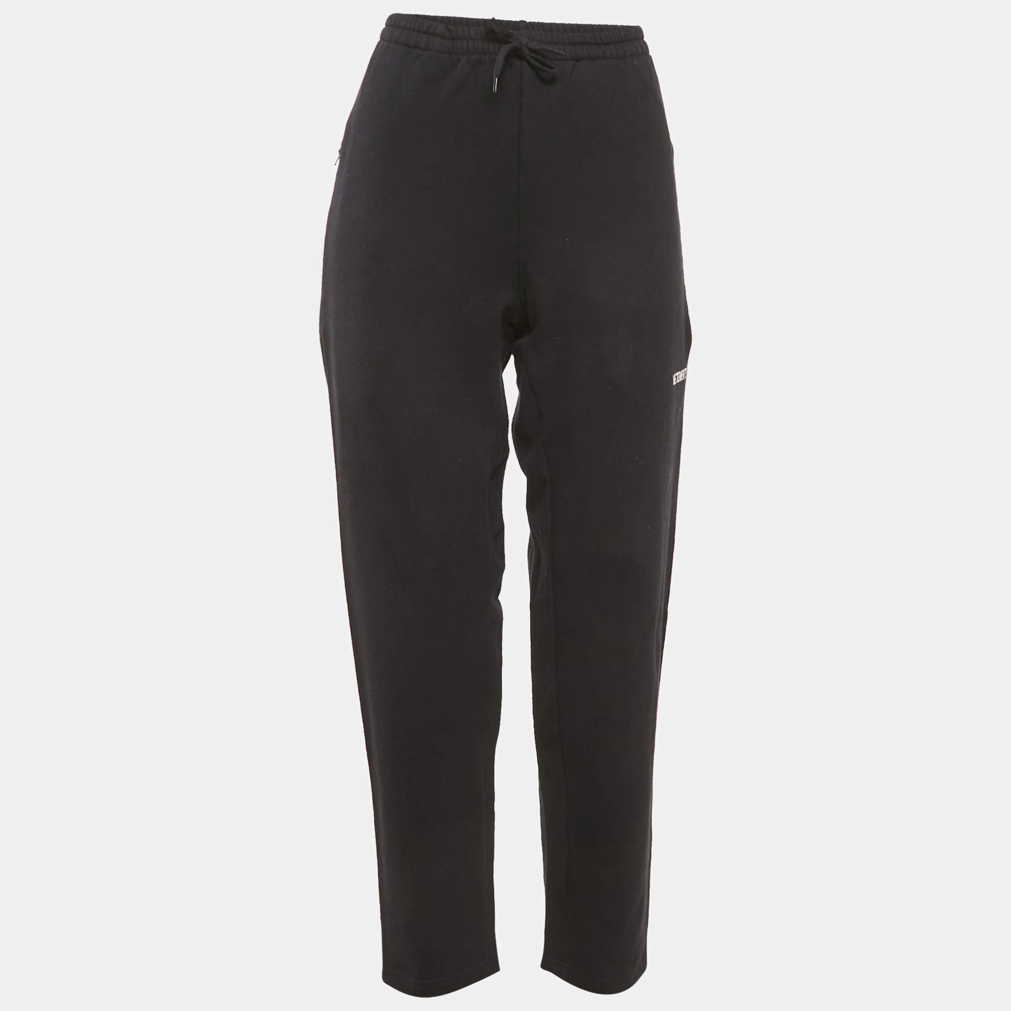 Pre Owned Vetements Black Logo Embroidered Cotton Knit Sweatpants M