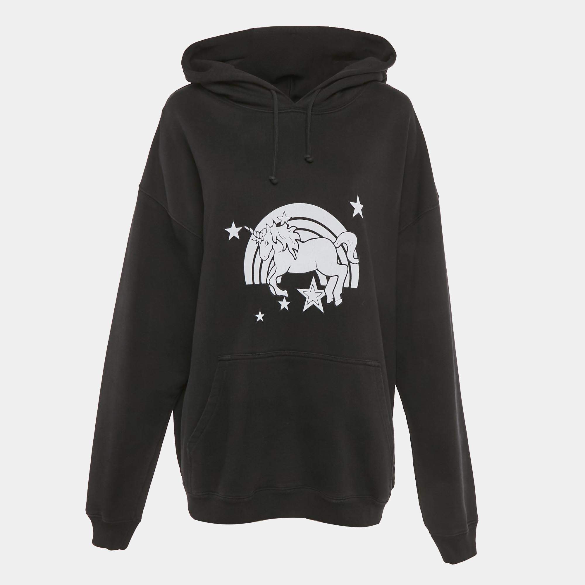 Pre Owned Vetements Unisex Black Unicorn Print Cotton Hoodie S