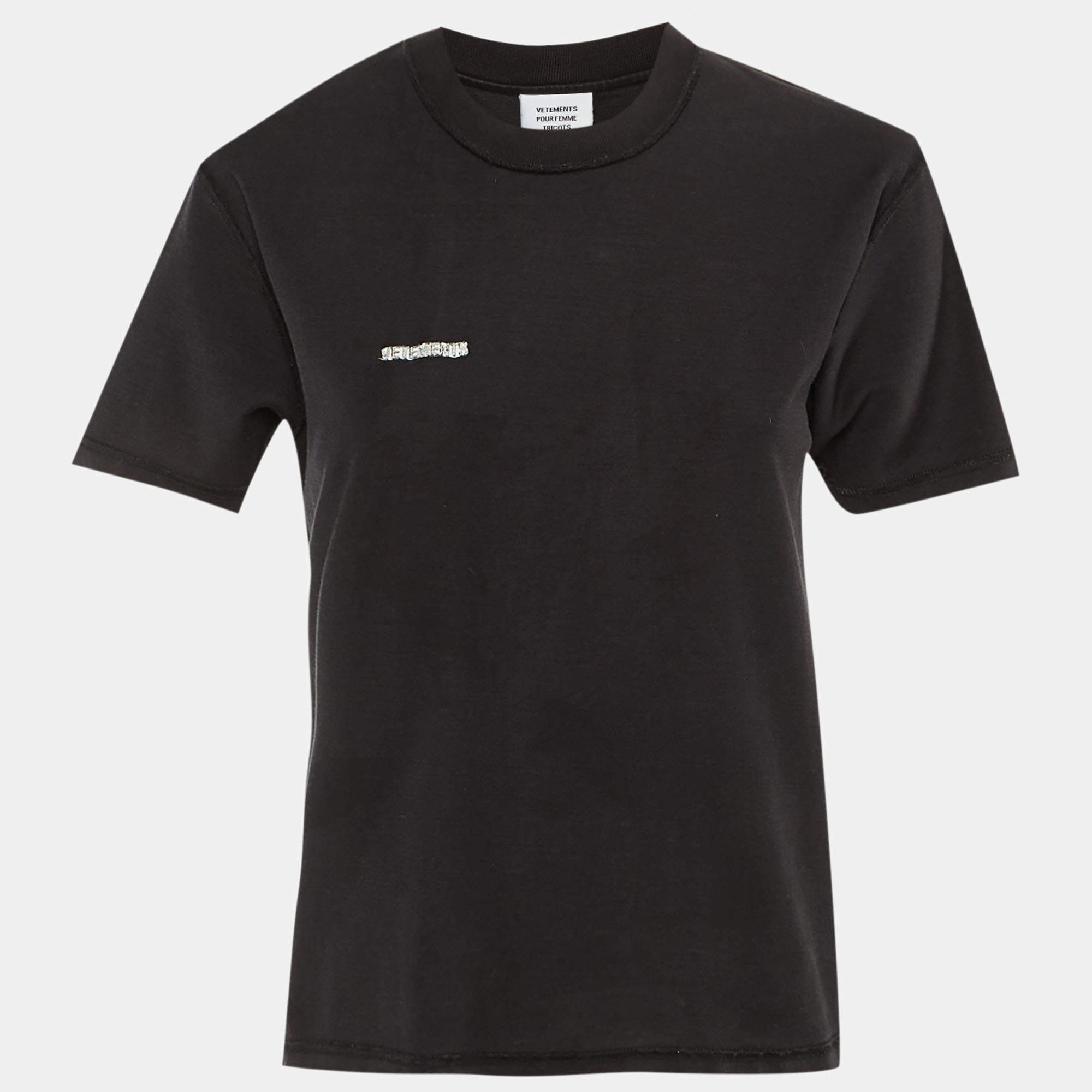 Pre Owned Vetements Black Cotton Inside Out Crew Neck T-Shirt S