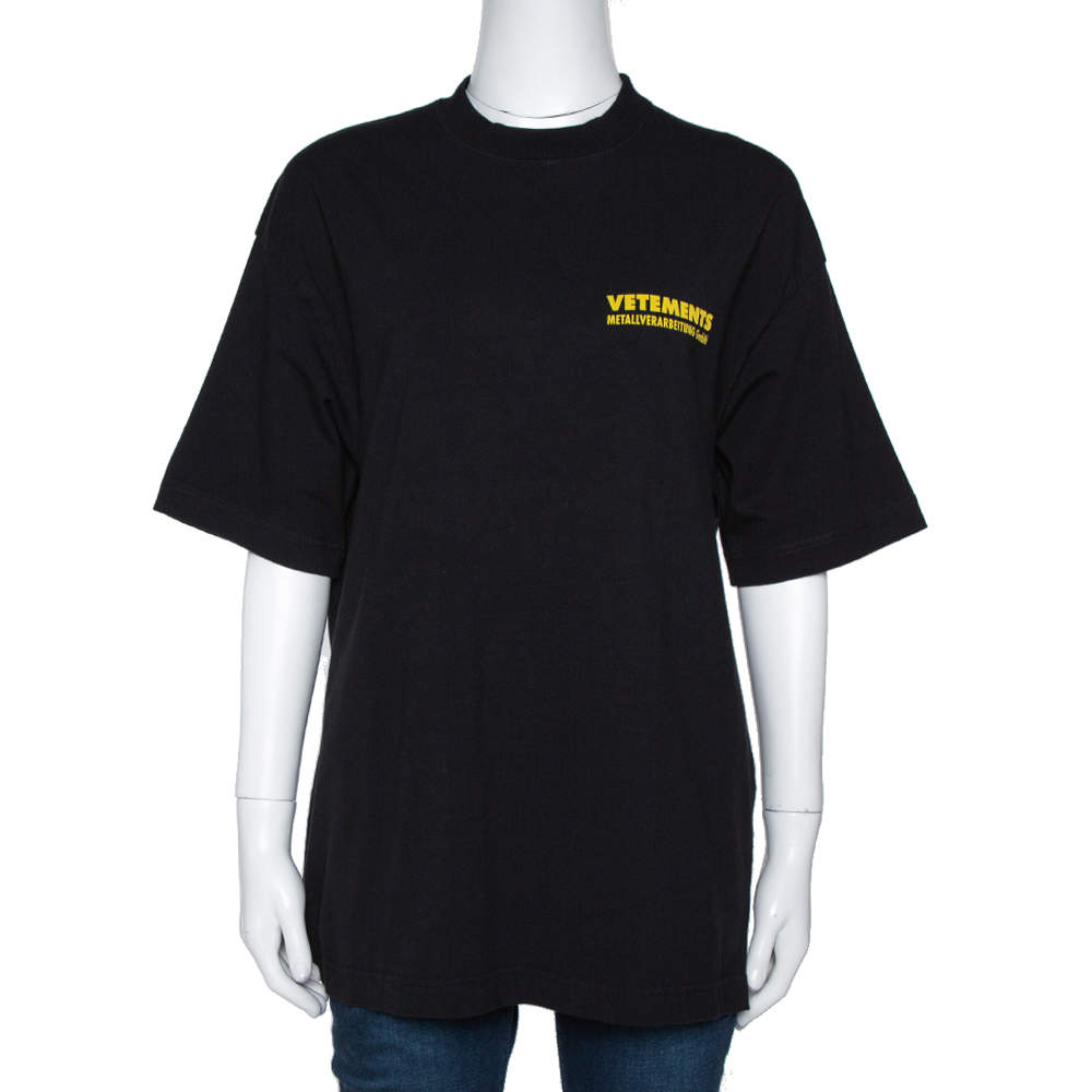 Vetements Black Logo Metal Print Cotton Oversized T-Shirt M