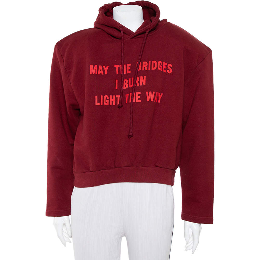 Pre Owned Vetements Burgundy Knit Padded Shoulder Boxy Hoodie L 