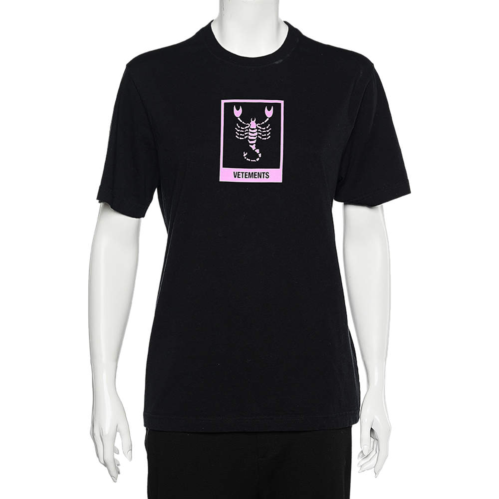 Pre Owned Vetements Black Printed Cotton Knit Crewneck T- Shirt S