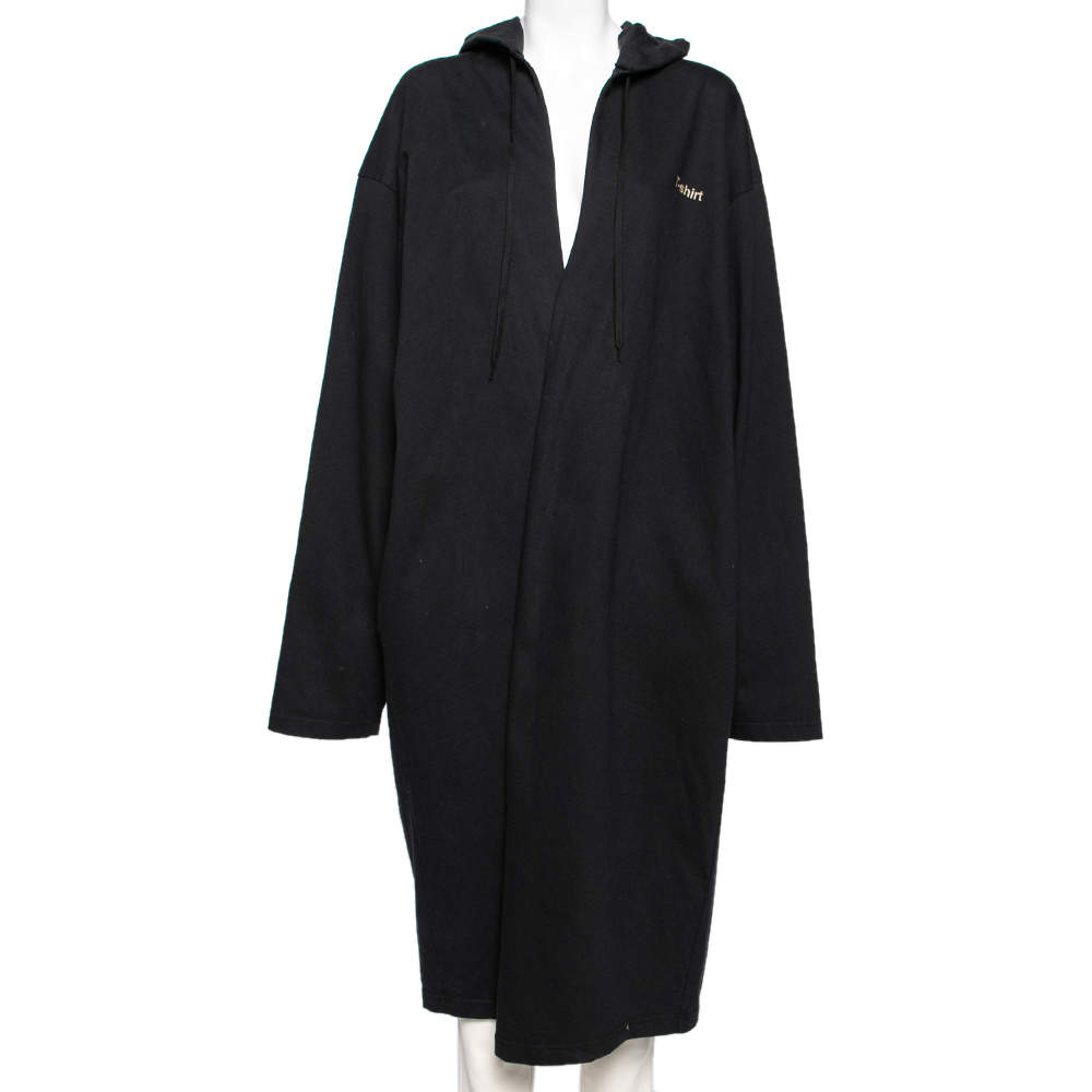 Pre Owned Vetements Black Cotton Logo Printed Long Hooded Cape M