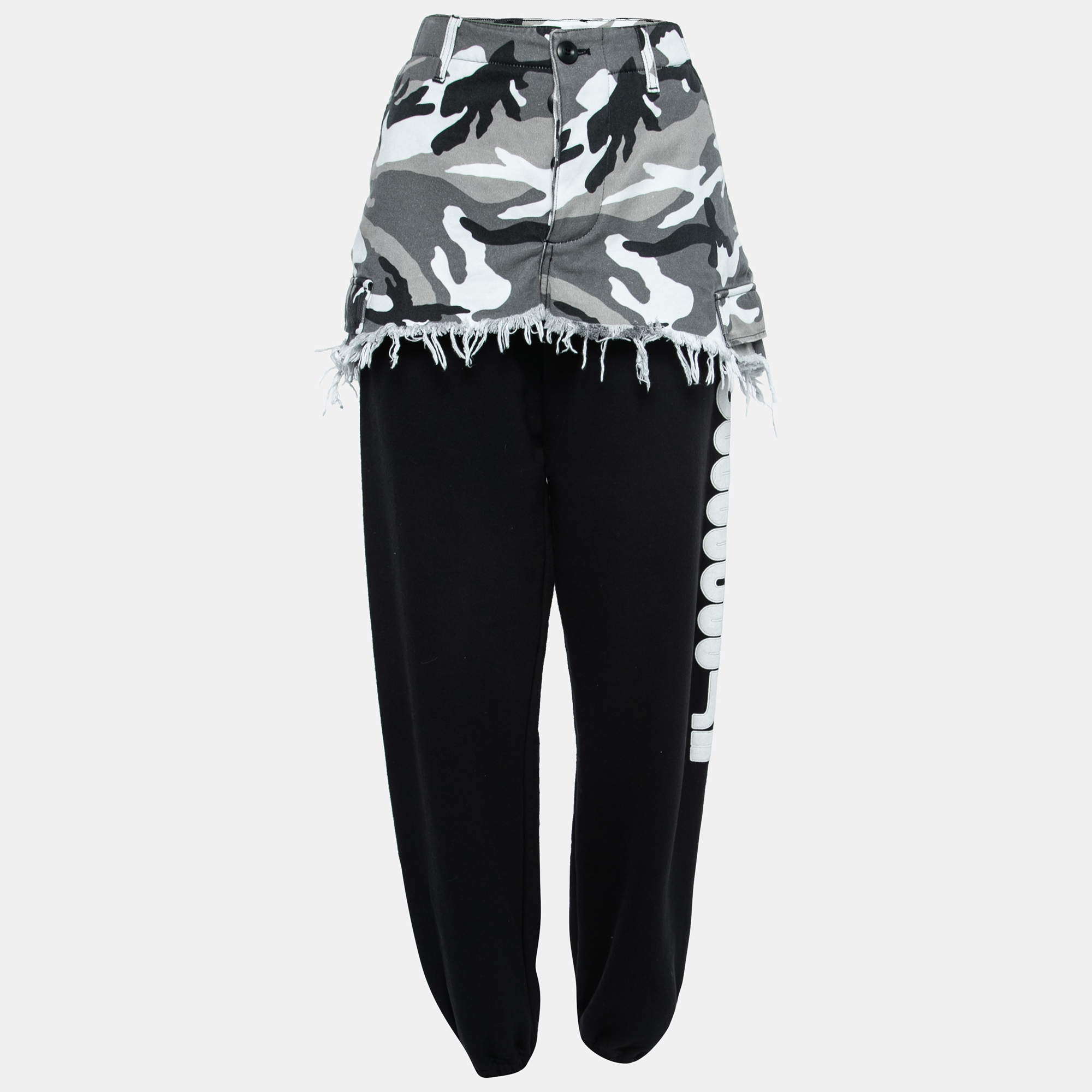 Pre Owned Vetements Black Cotton Camouflage Print Overlay Jogger Pants S