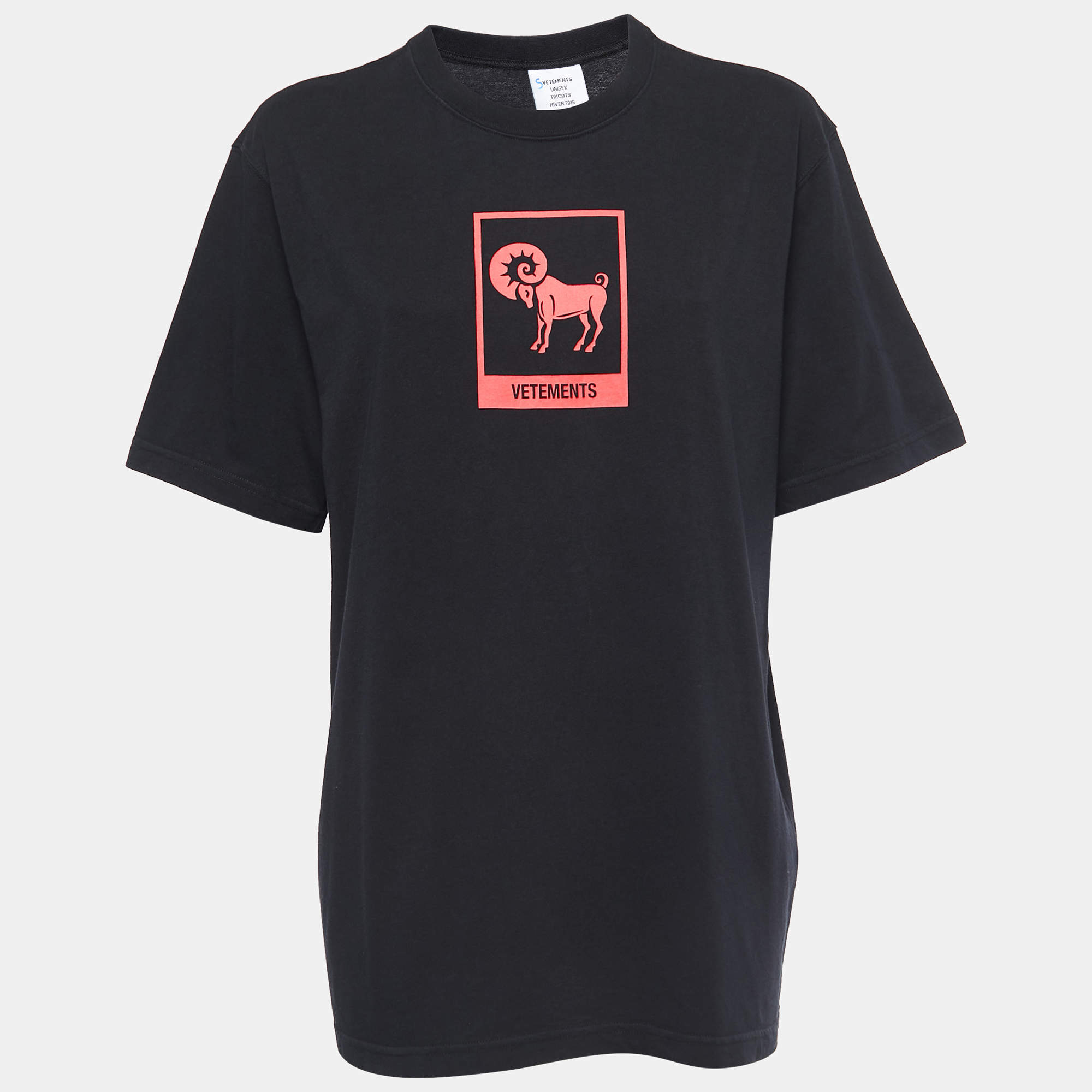 Pre Owned Vetements Black Logo Print Cotton Crew Neck Half Sleeve T-Shirt L
