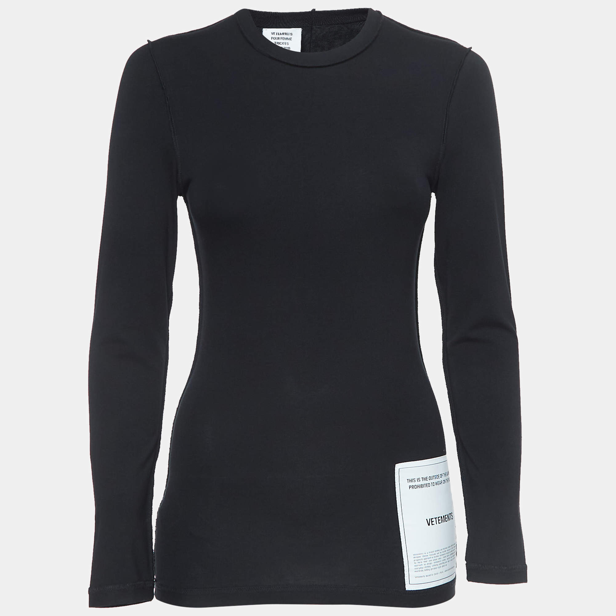 Pre Owned Vetements Black Cotton Logo Patch Inside-Out Long Sleeve T-Shirt S