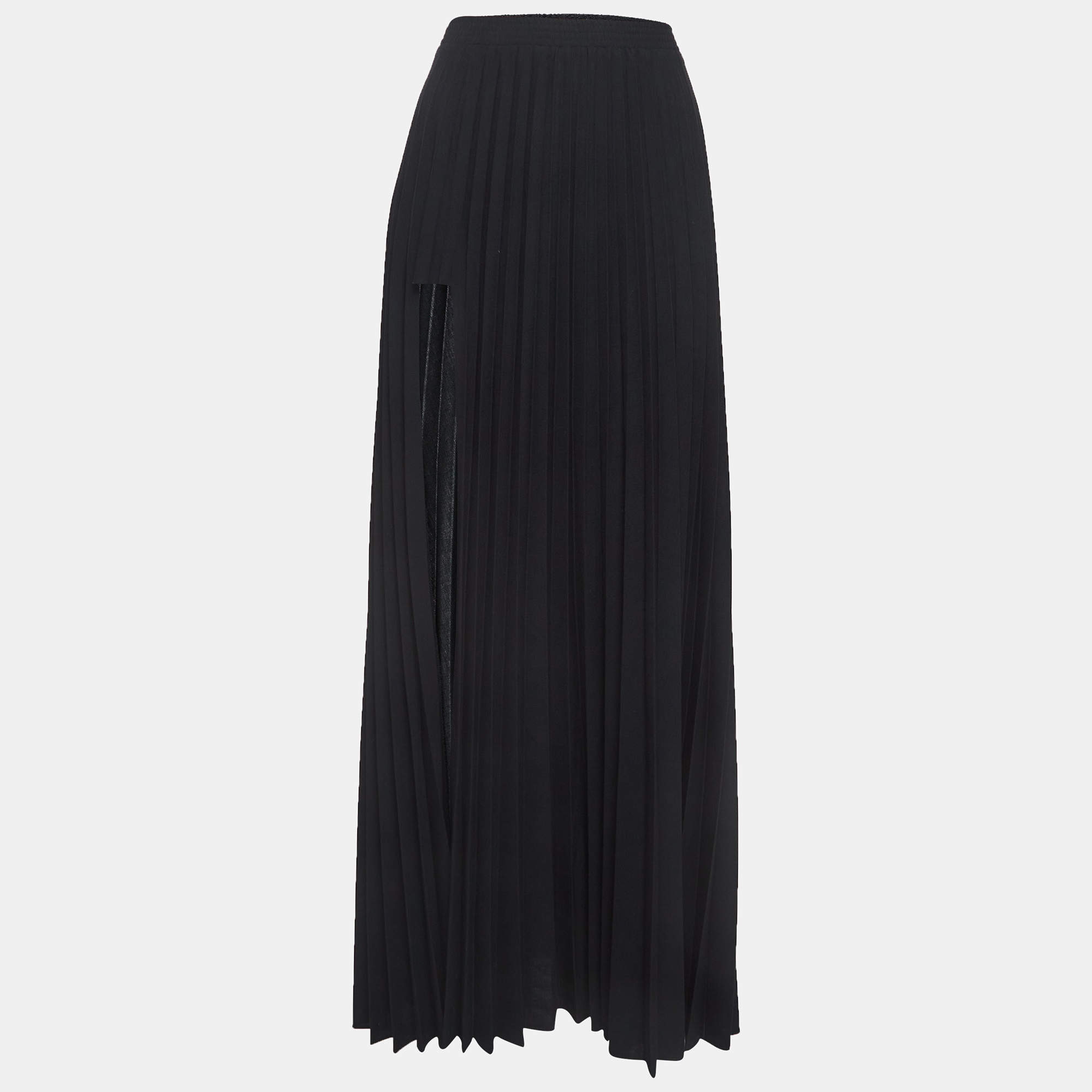 Pre Owned Vetements Black Wool Blend High Slit Plisse Maxi Skirt M