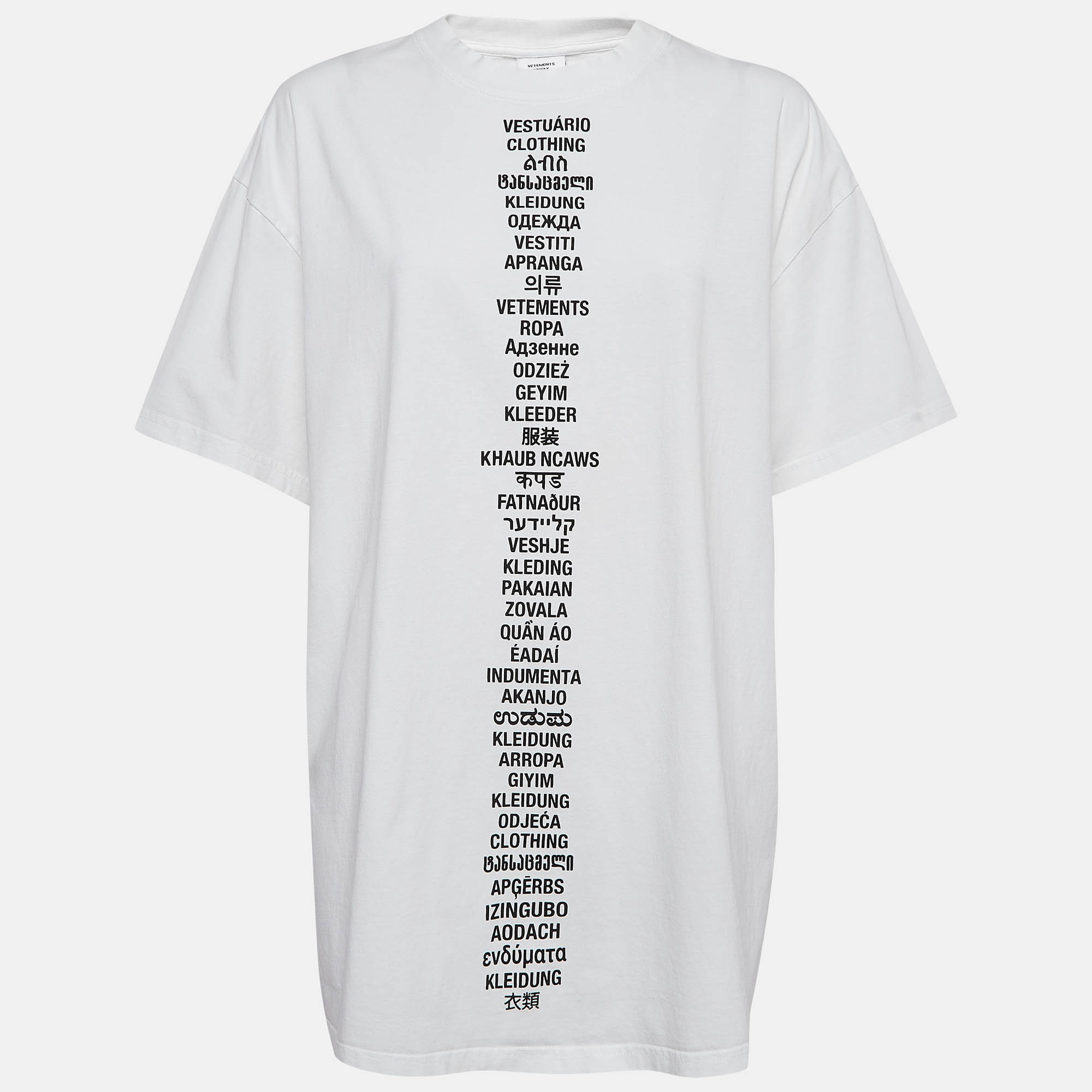 Pre Owned Vetements White Clothing Translated Print Cotton T-Shirt M