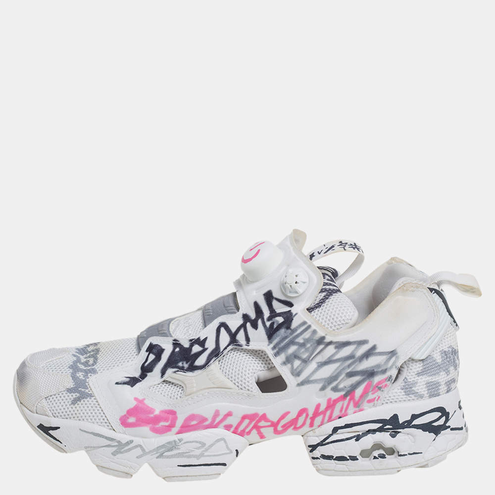 Vetements x Reebok White Doodle Print Fabric And Mesh Instapump Fury Low Top Sneakers Size 39