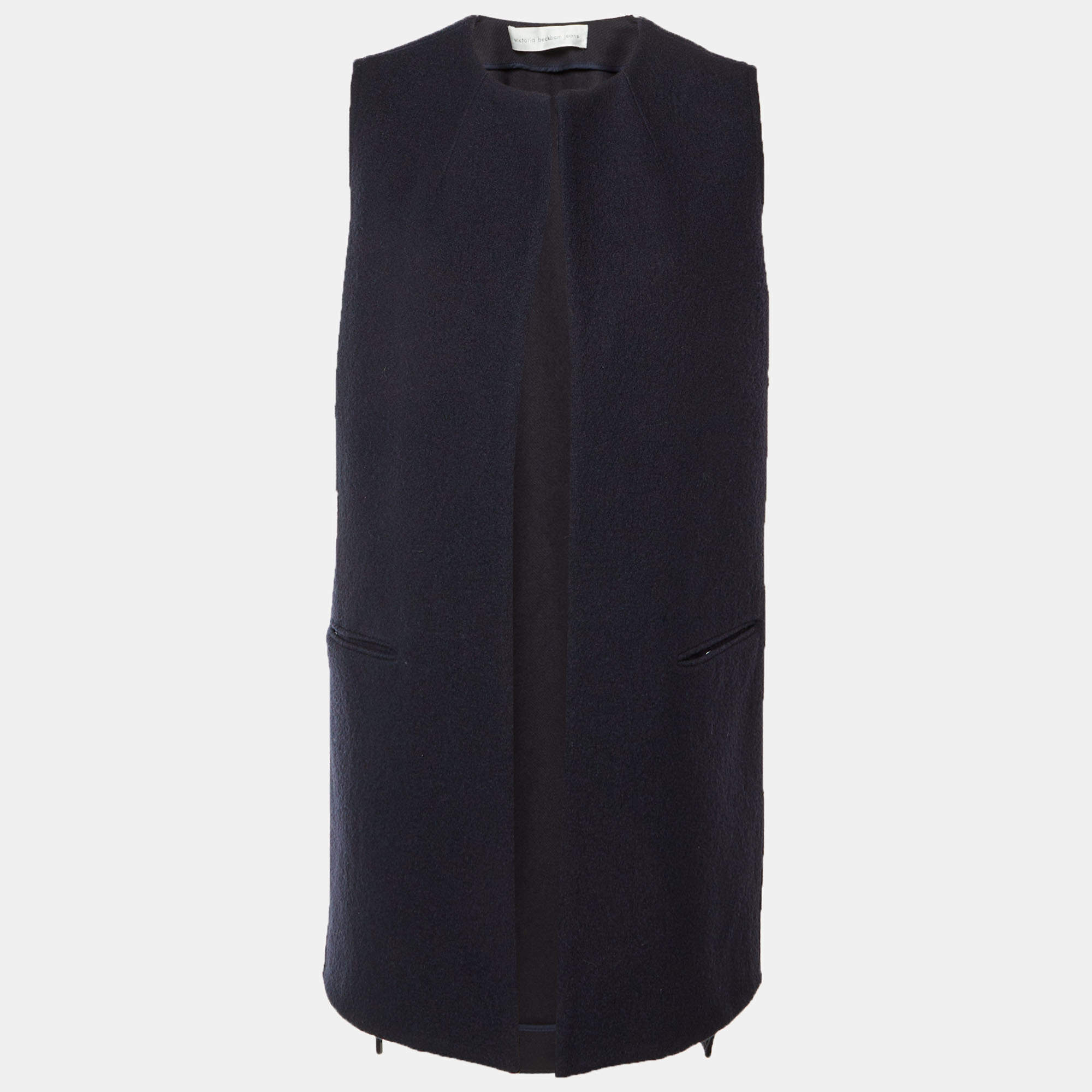 Pre Owned Victoria Beckham Jeans Navy Blue Wool Sleeveless Coat M