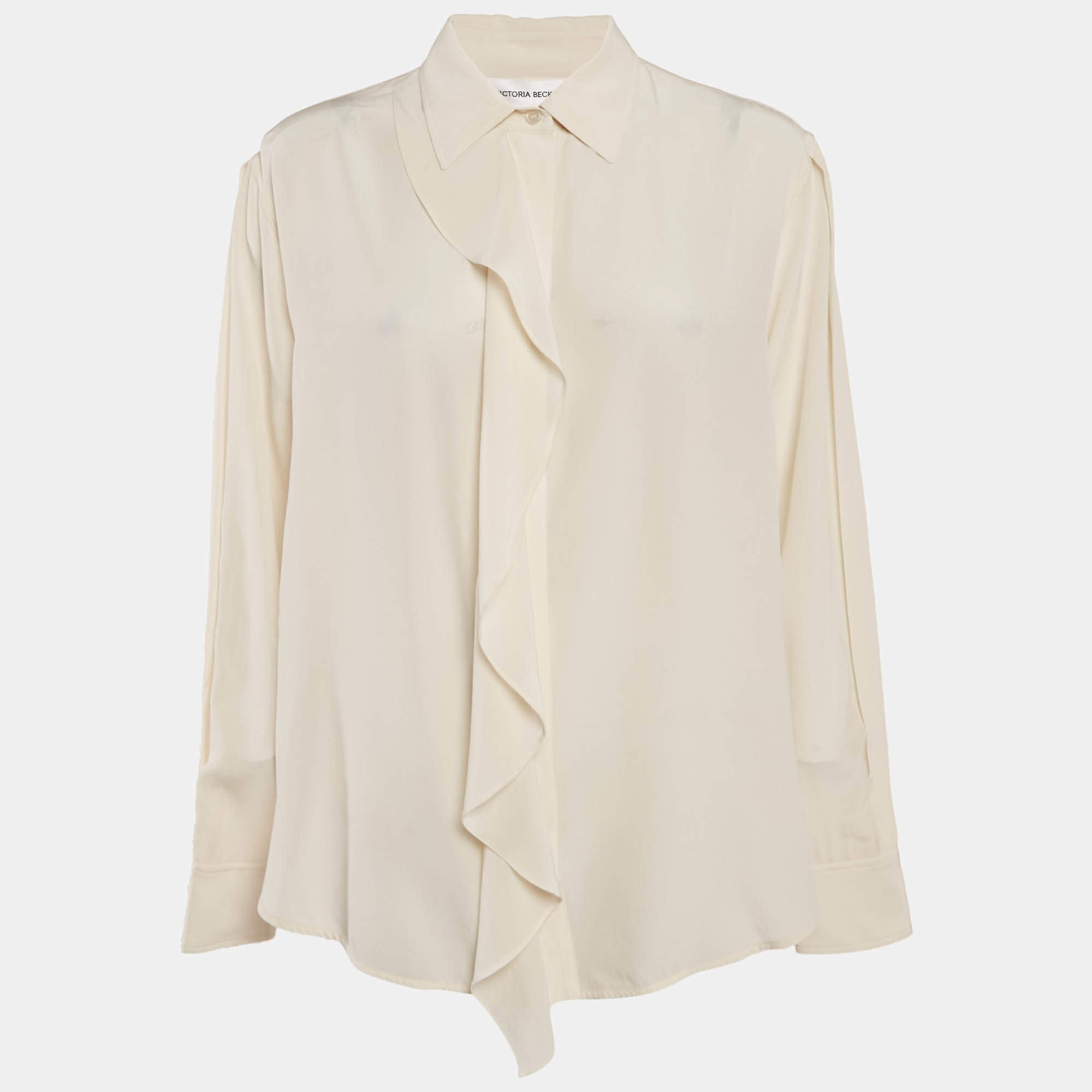 Pre Owned Victoria Beckham Ivory Silk Ruffled Shirt M