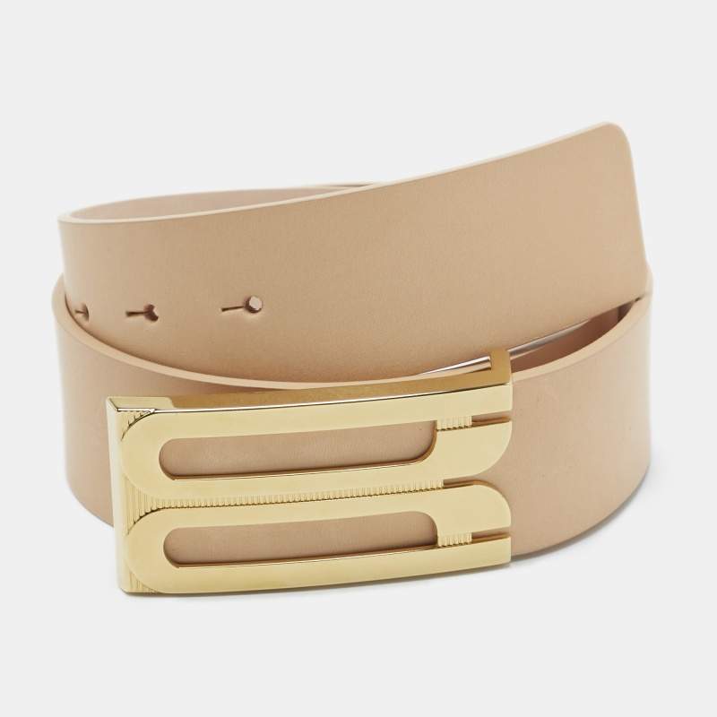 Pre Owned Victoria Beckham Tan Leather Jumbo Frame Buckle Belt M