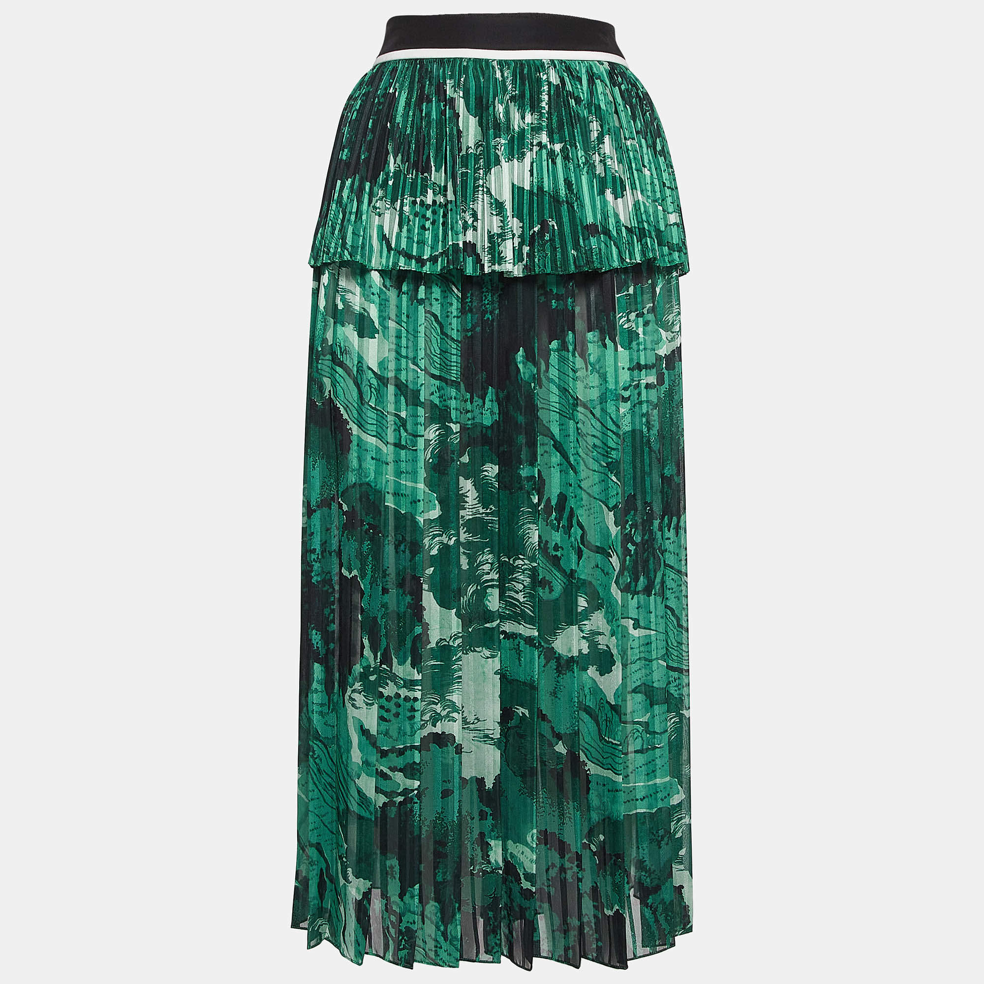 Pre Owned Victoria Beckham Green Crepe and Satin Plisse Midi Skirt M