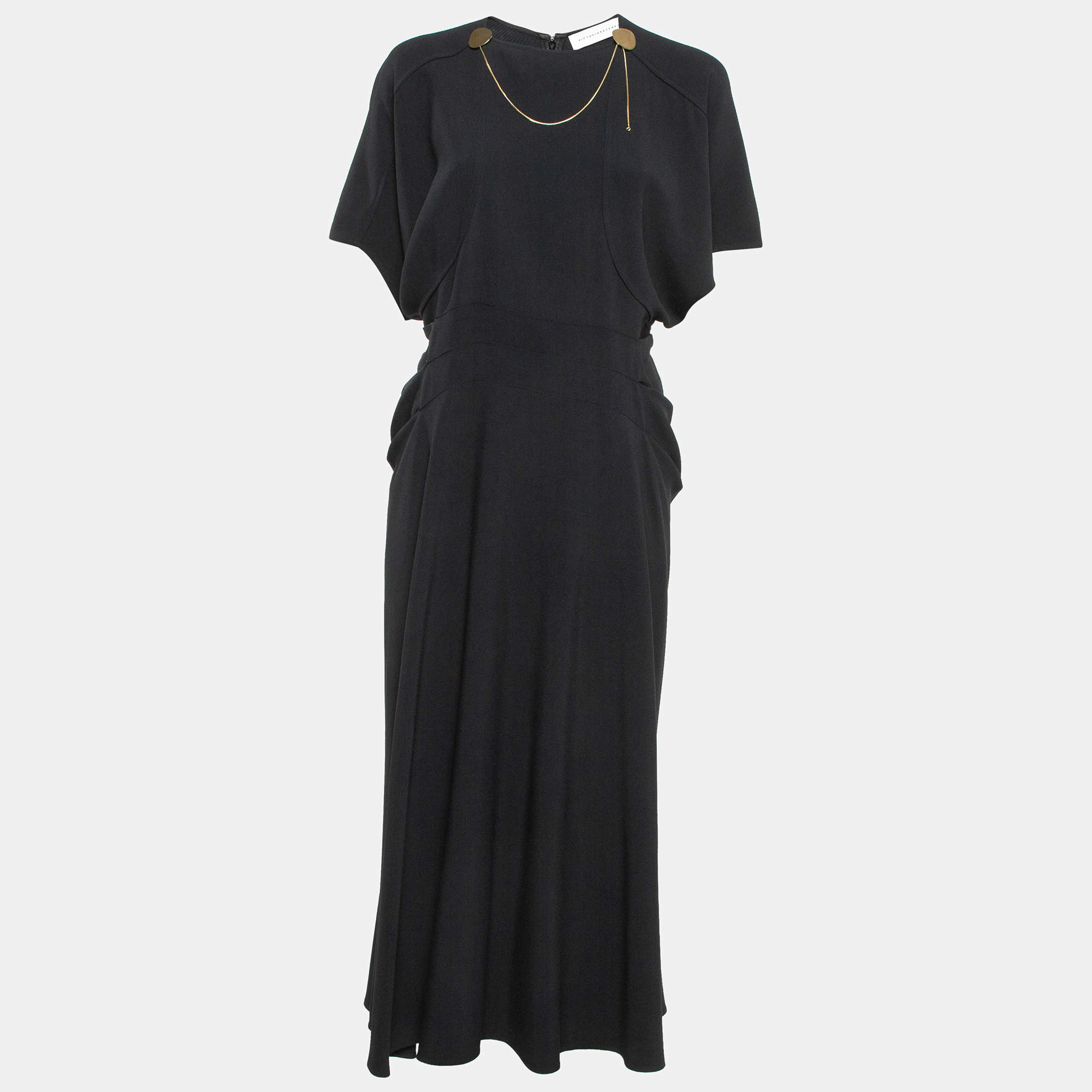 Pre Owned Victoria Beckham Black Chain Embellished Crepe Midi Dress M