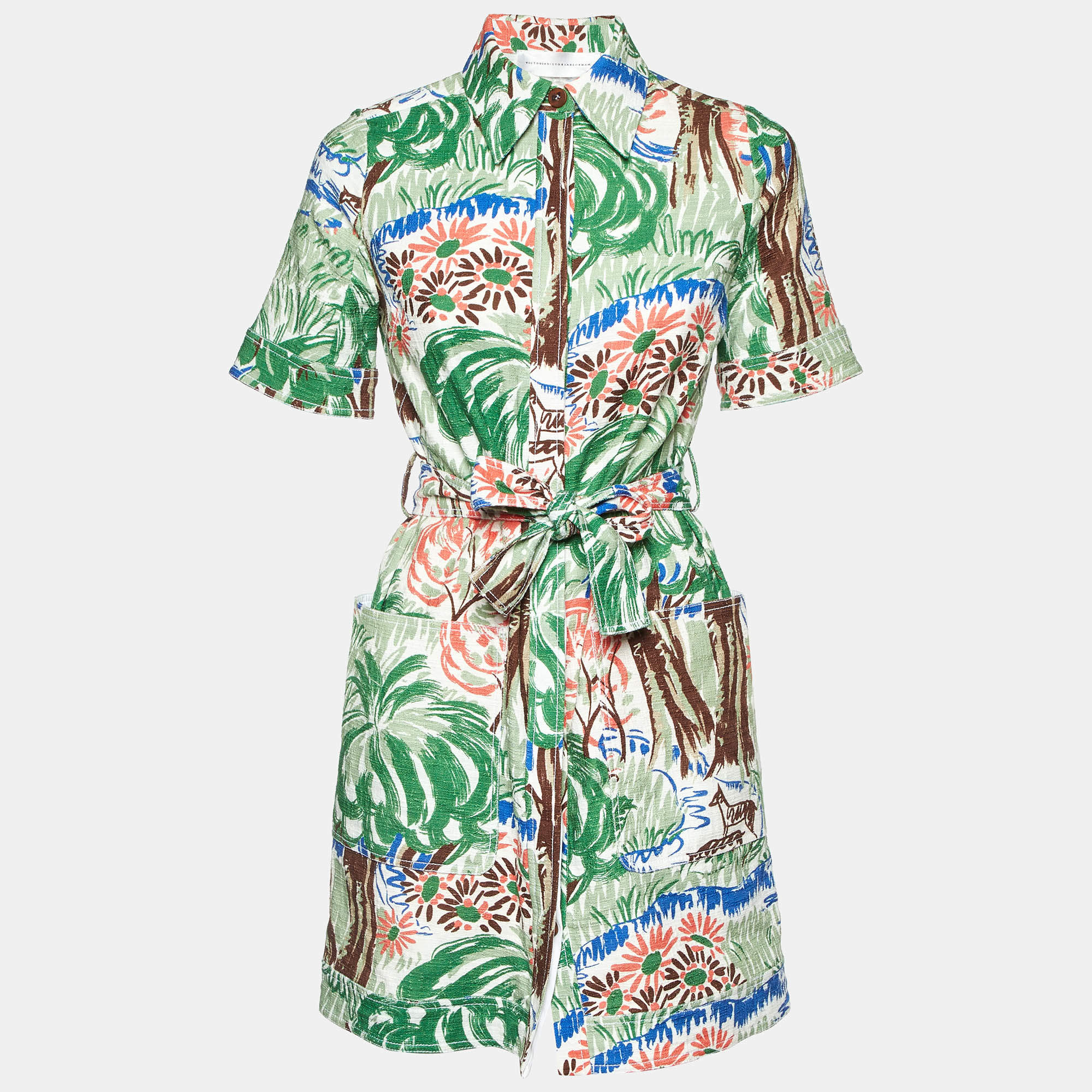 Victoria Beckham Multicolor Printed Cotton Buttoned Front Mini Dress S