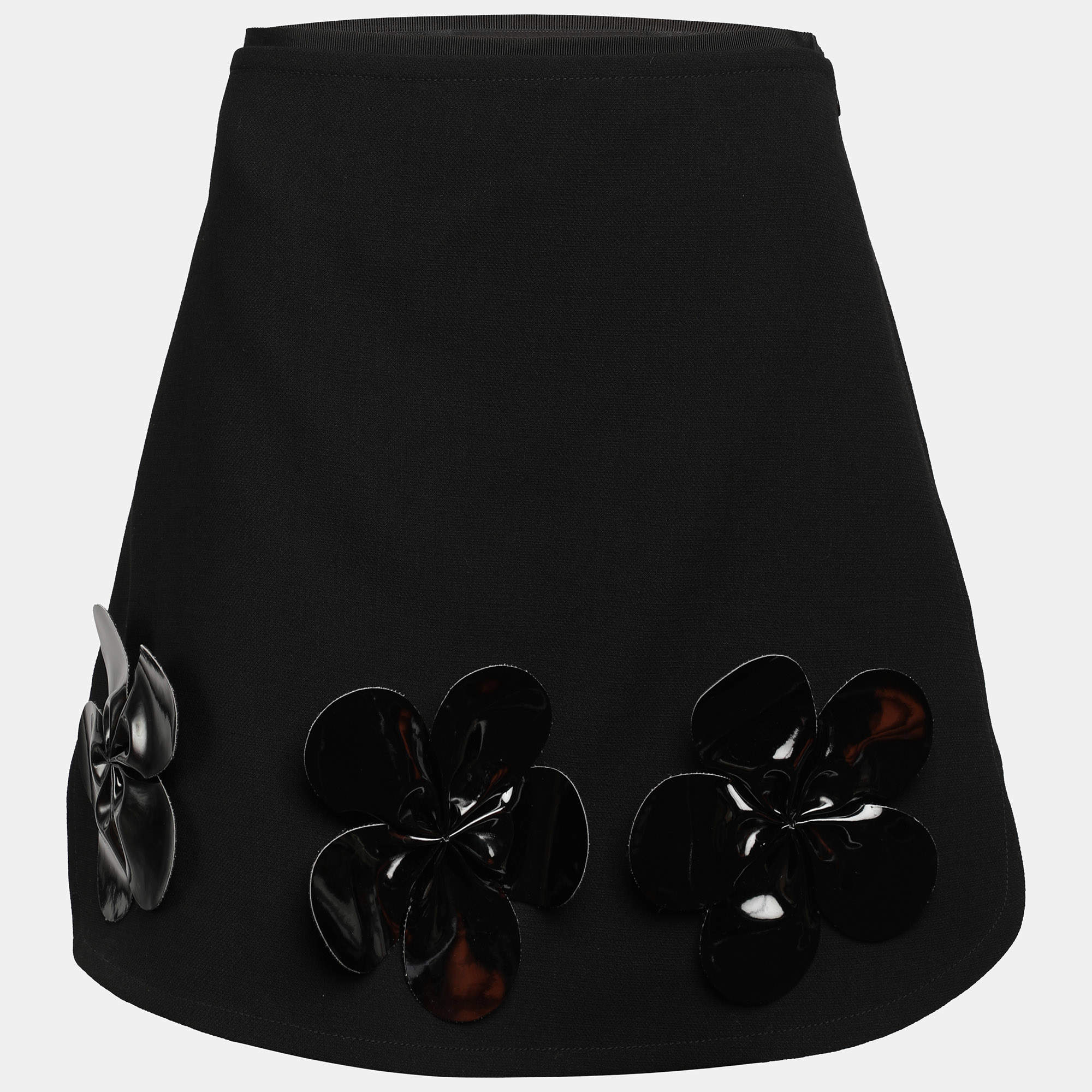 Pre Owned Victoria Beckham Black Wool Floral Detail Mini Skirt M