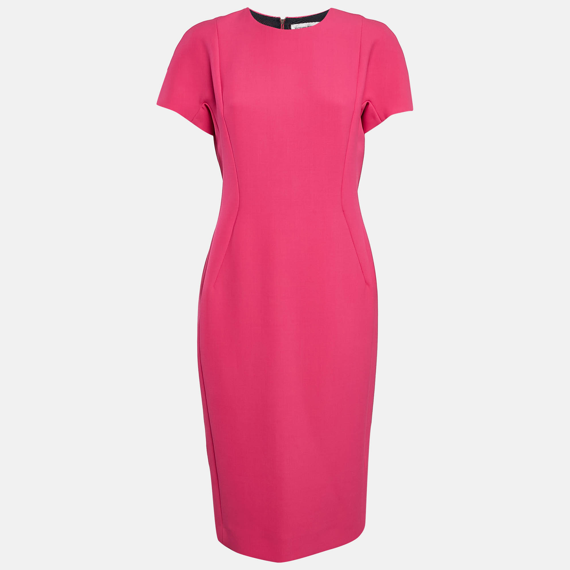 Pre Owned Victoria Beckham Pink Wool Blend Paneled Midi Sheath Dress M