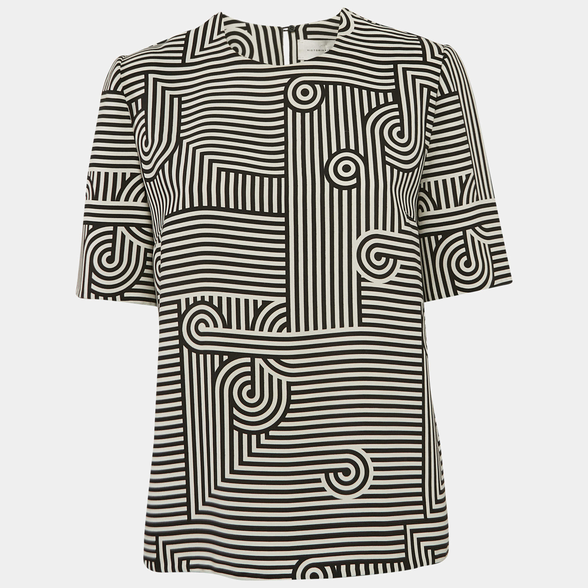 Victoria Beckham Black/White Printed Crepe Top M