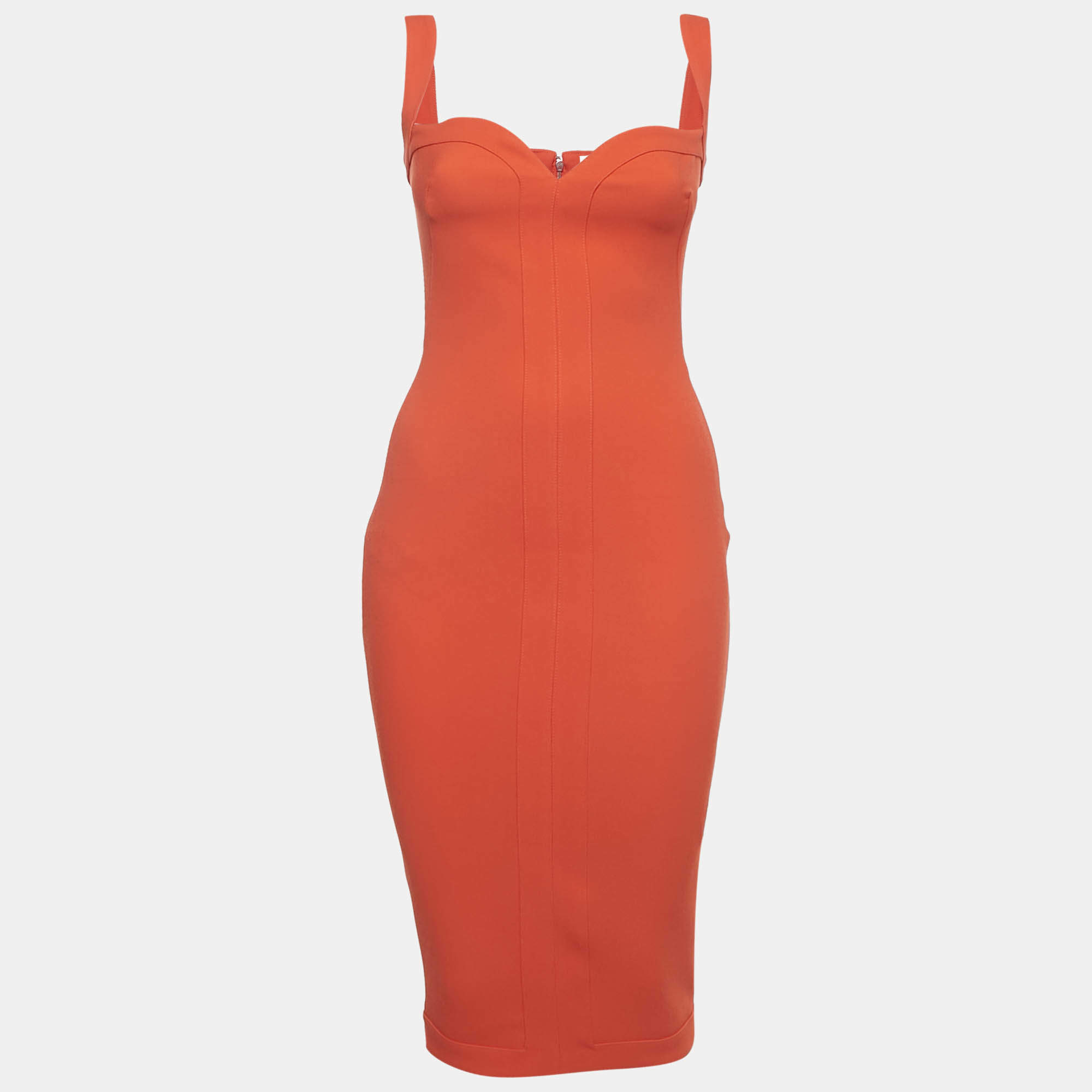Pre Owned Victoria Beckham Red Crepe Sweetheart Neck Sleeveless Midi Dress S