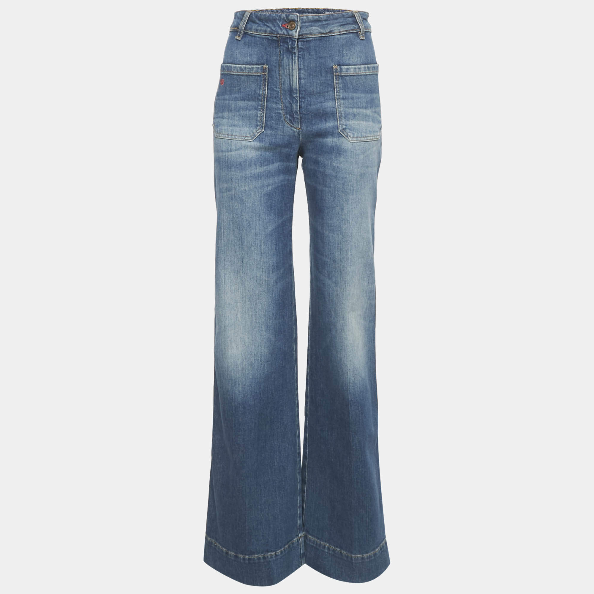 Victoria Beckham Black Faded Denim Flared High Rise Jeans S Waist 27"