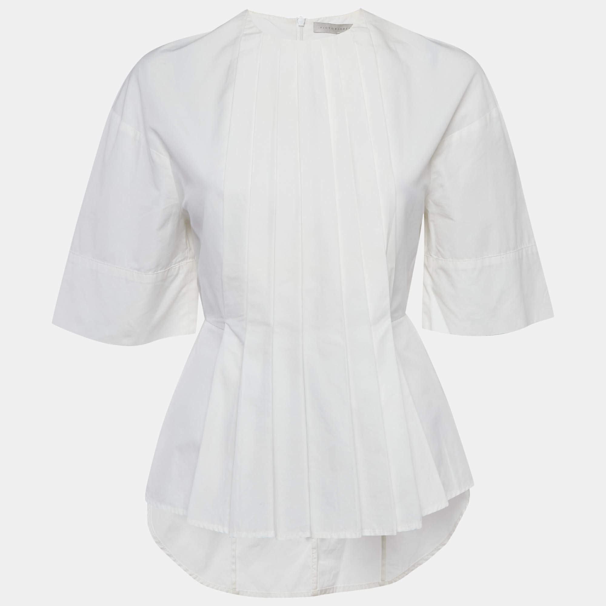Pre Owned Victoria Beckham White Cotton Pleated Top S